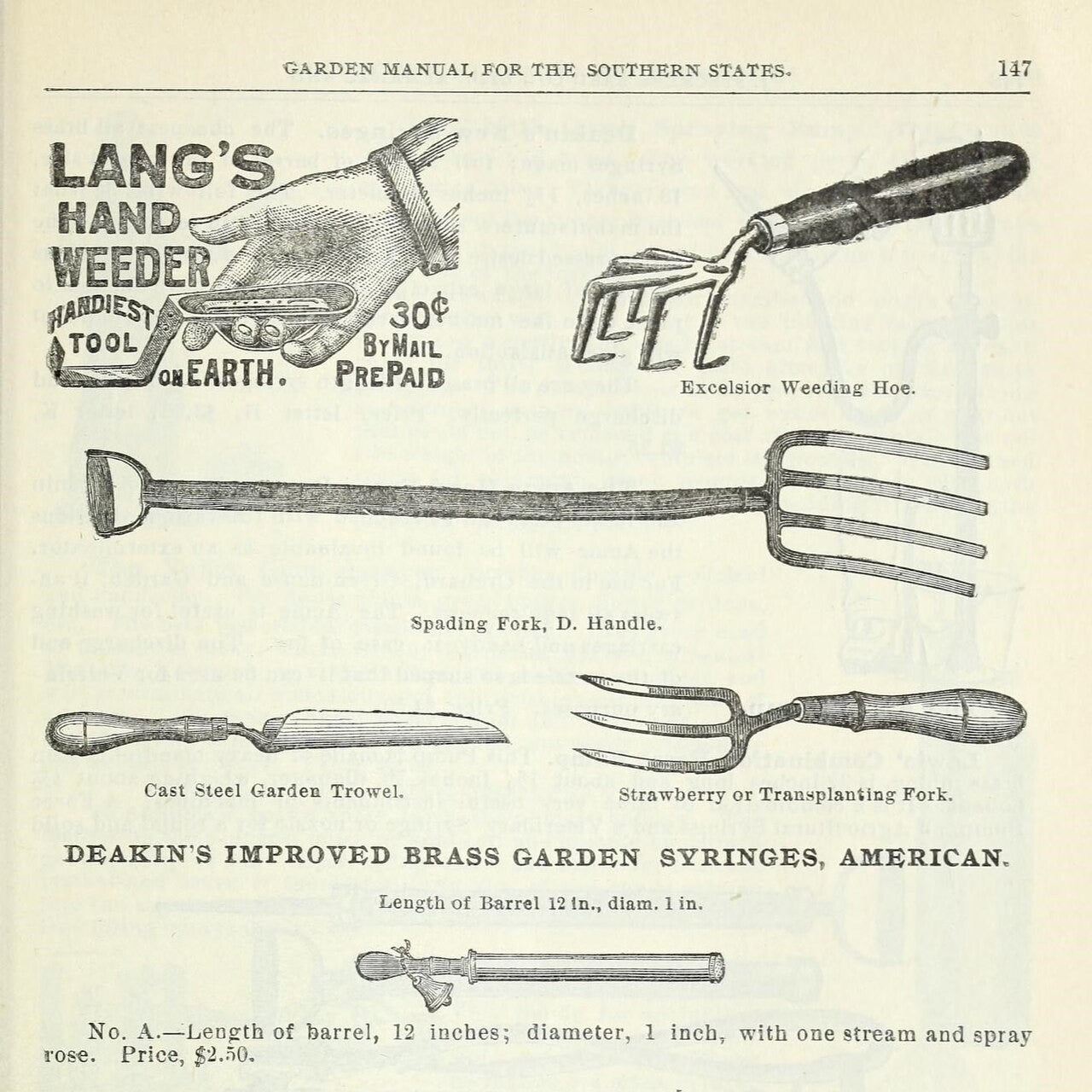 Vintage garden tools from an old catalog