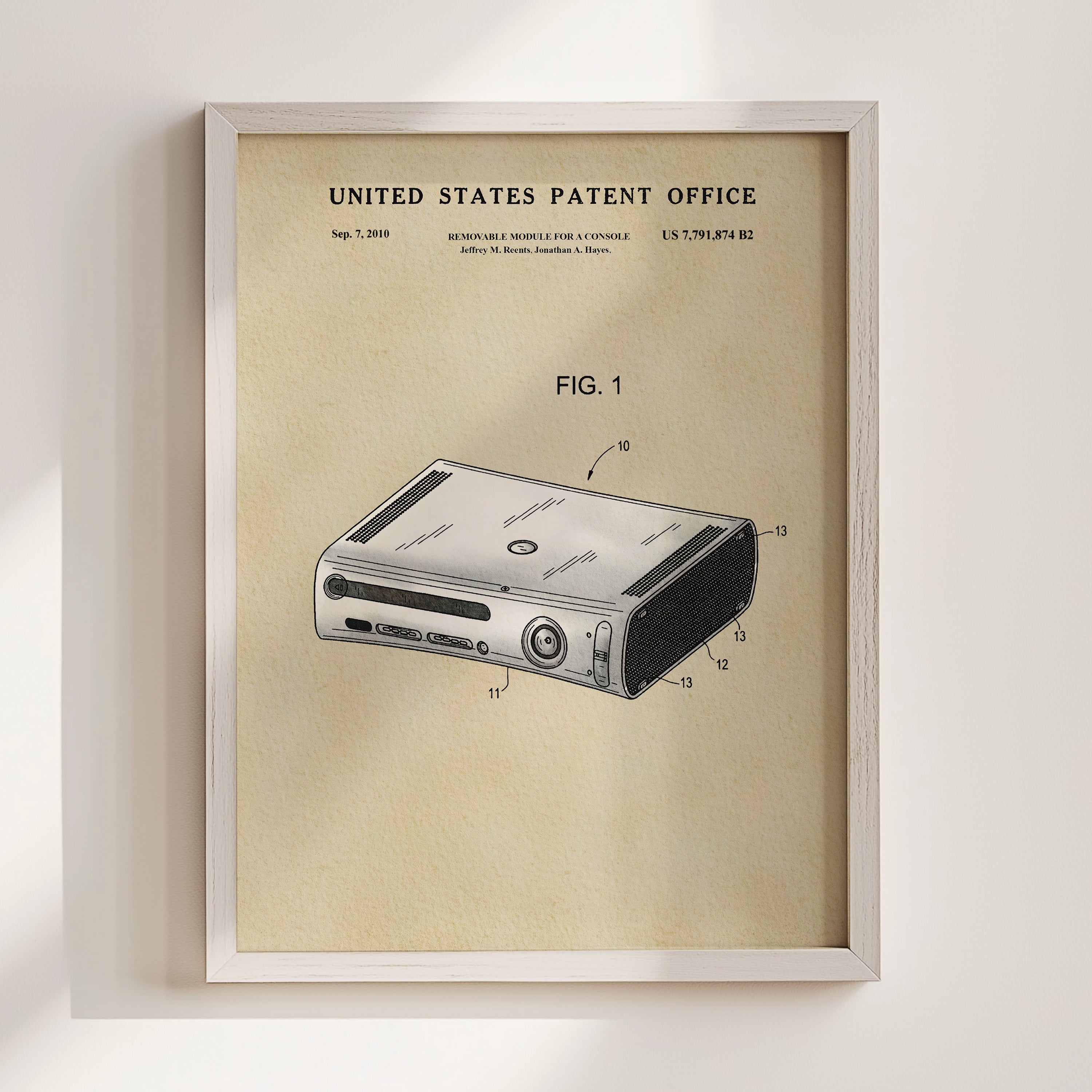 The image is a framed patent drawing of a Nintendo Wii console, depicting the console in a detailed technical drawing style.