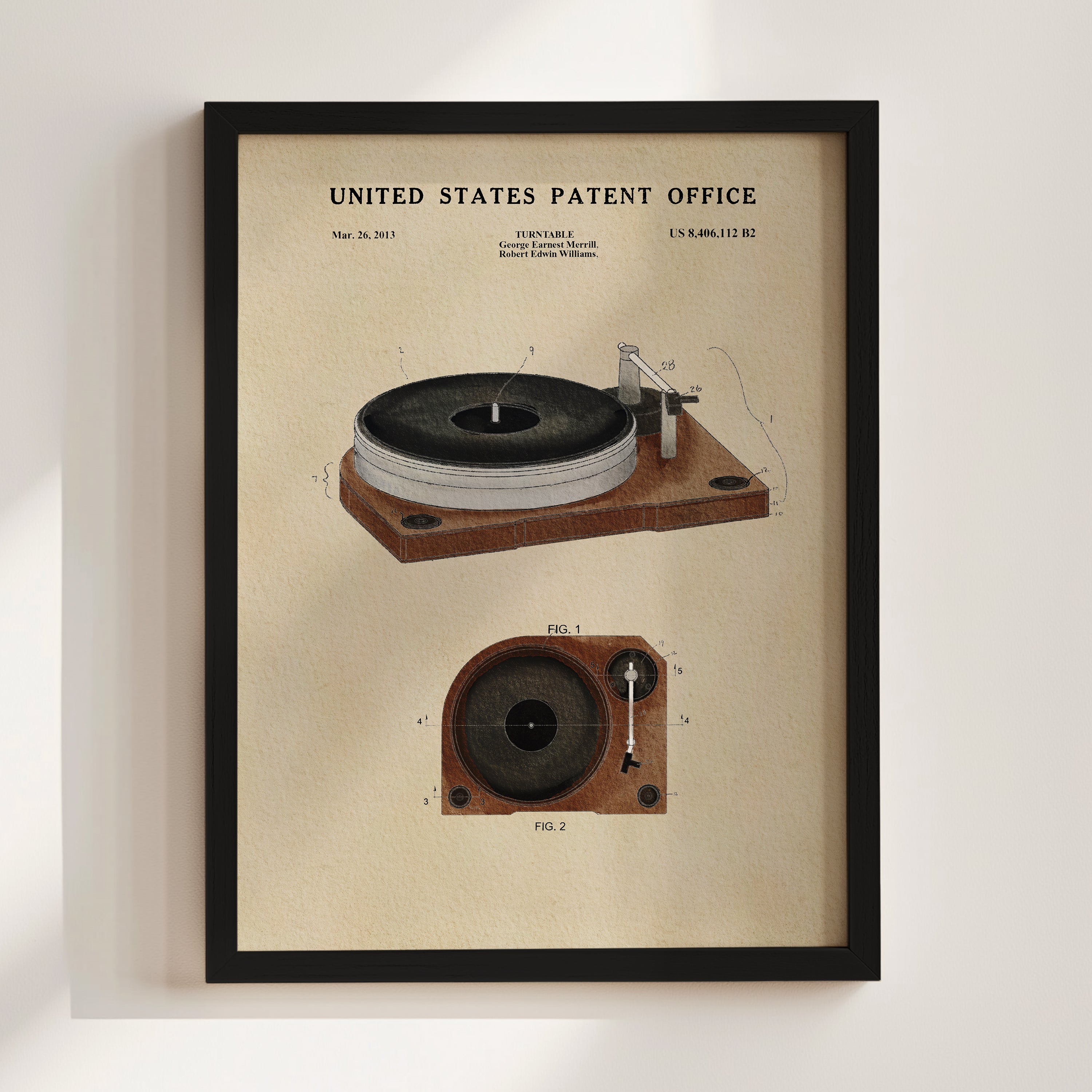The image is a framed patent drawing of a turntable, depicting the design and features of the turntable.