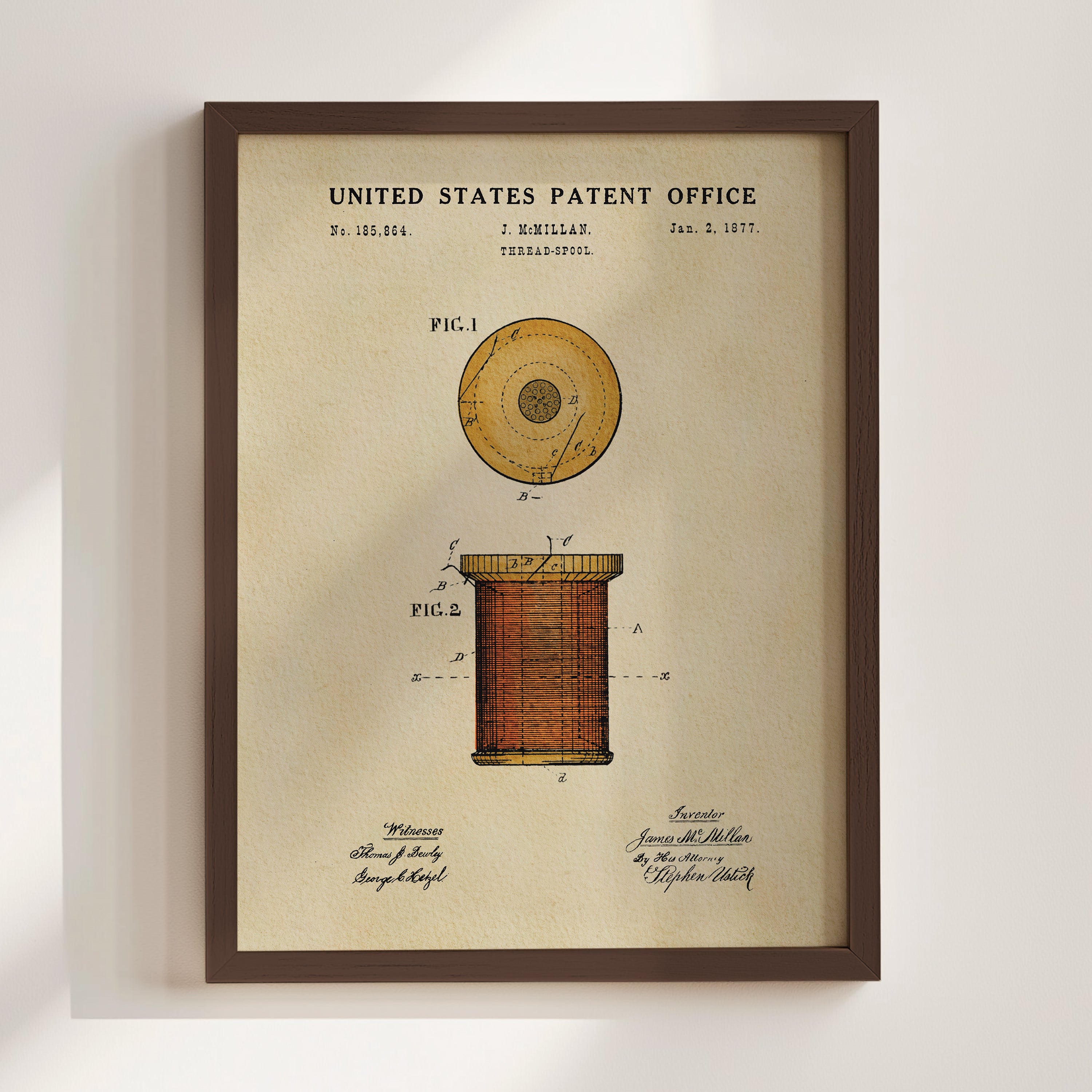 The image is a framed patent drawing from the United States Patent Office, depicting a device with a circular shape and a rectangular body.