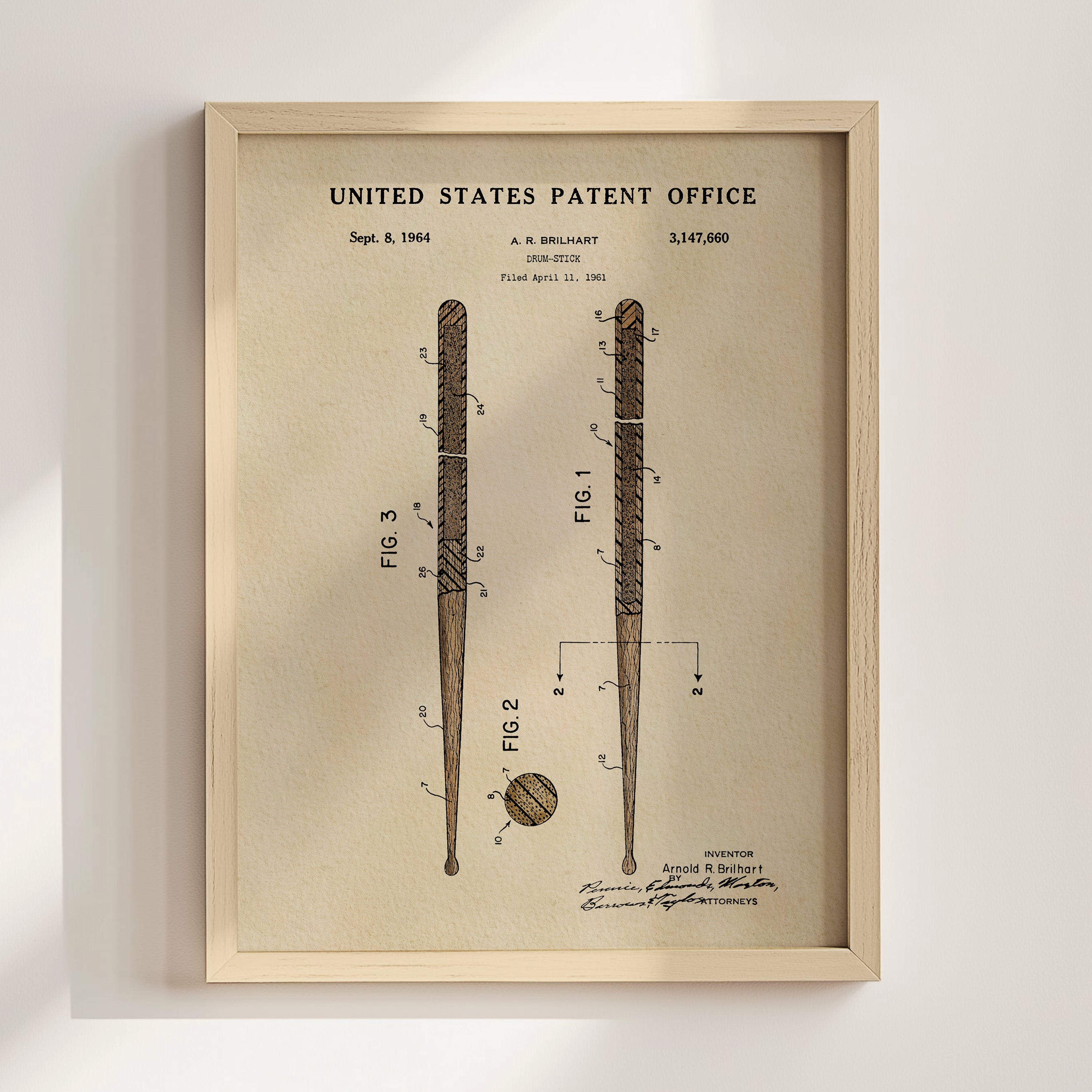 The image is a framed patent drawing depicting a baseball bat and ball, with the title