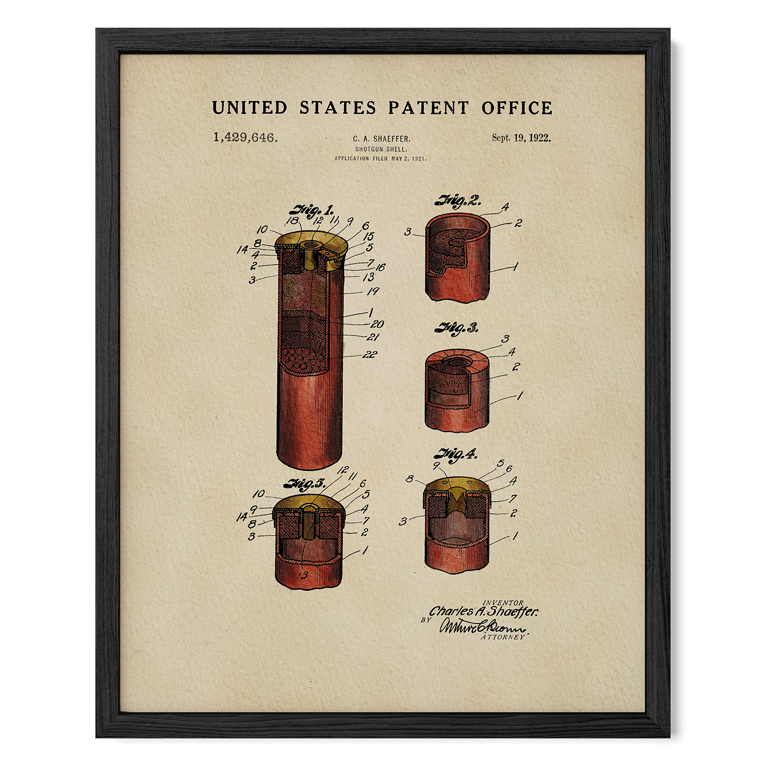 The image is a framed patent drawing depicting a device with multiple components, including a cylindrical body, a circular opening, and a series of smaller cylindrical components.