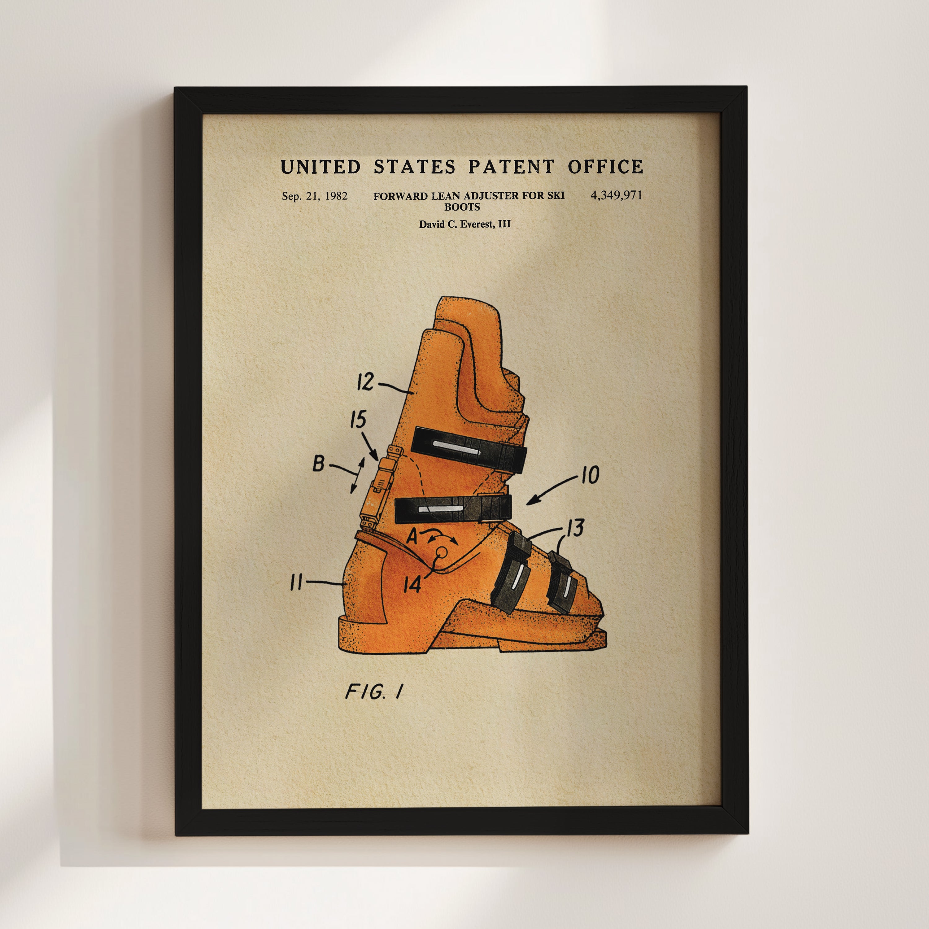 The image is a patent drawing of a ski boot, depicting the design and features of the boot in detail.