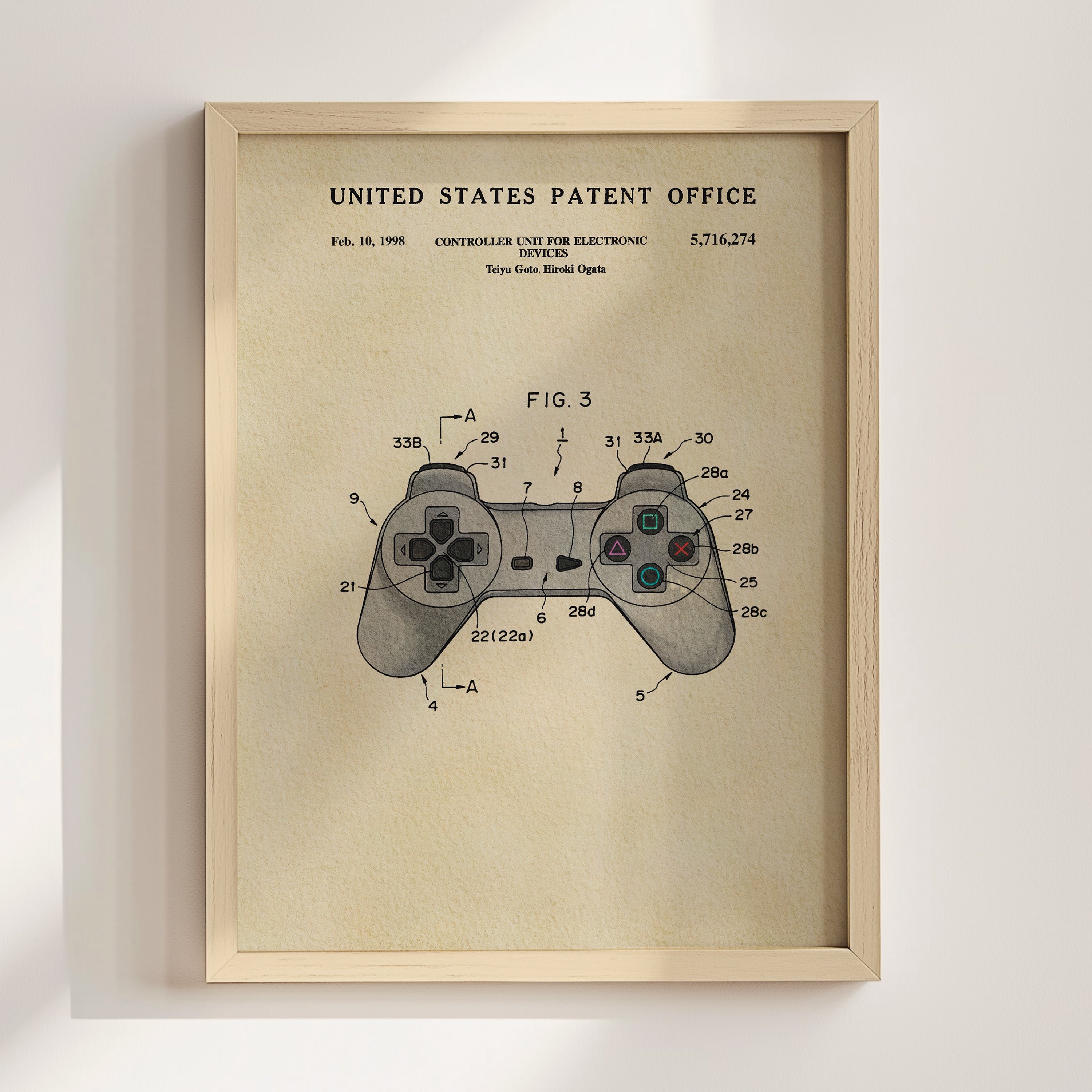 The image is a framed patent drawing of a controller for an electronic device, specifically a Nintendo Wii console.