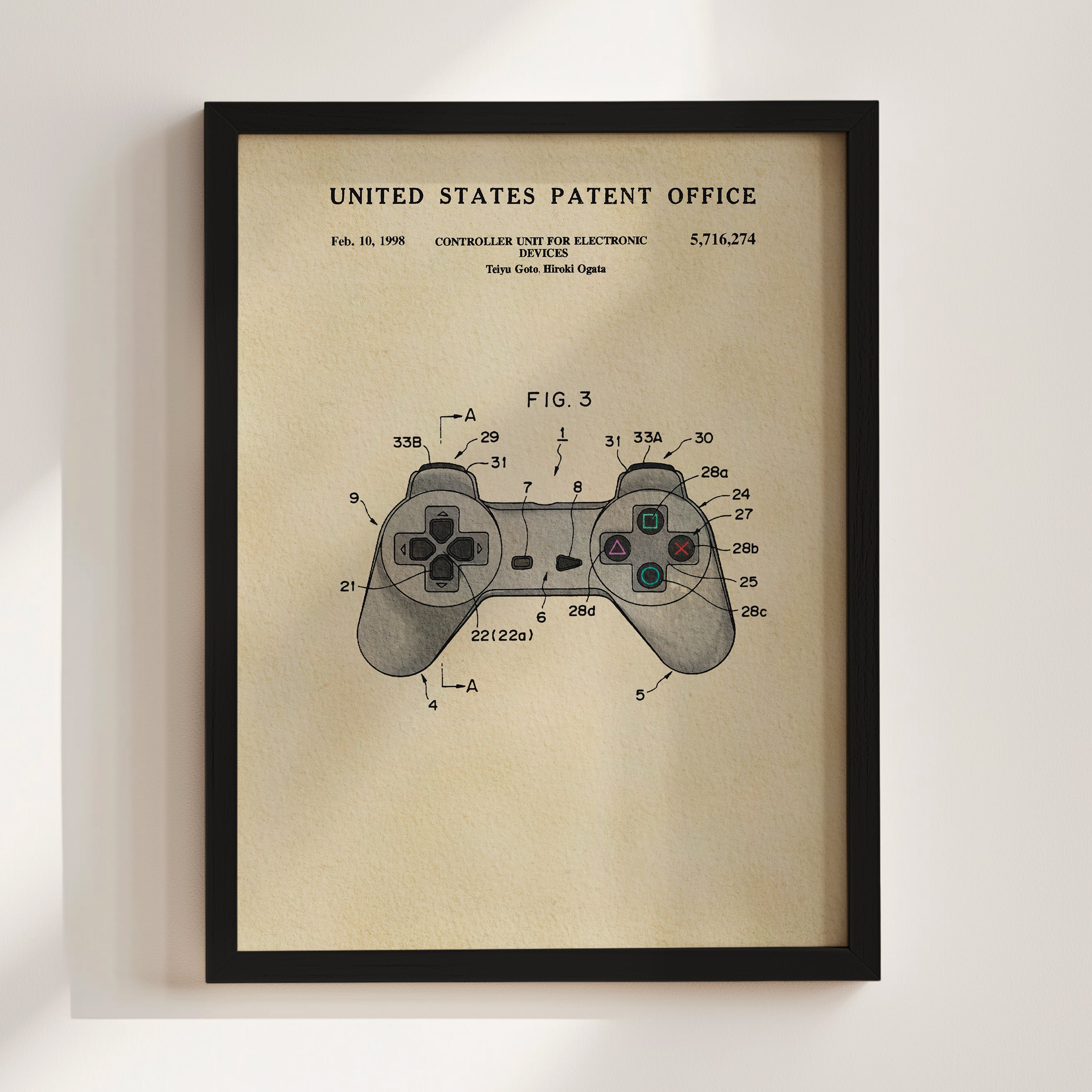 The image is a framed patent drawing of a joystick, depicting the controls and features of a joystick.