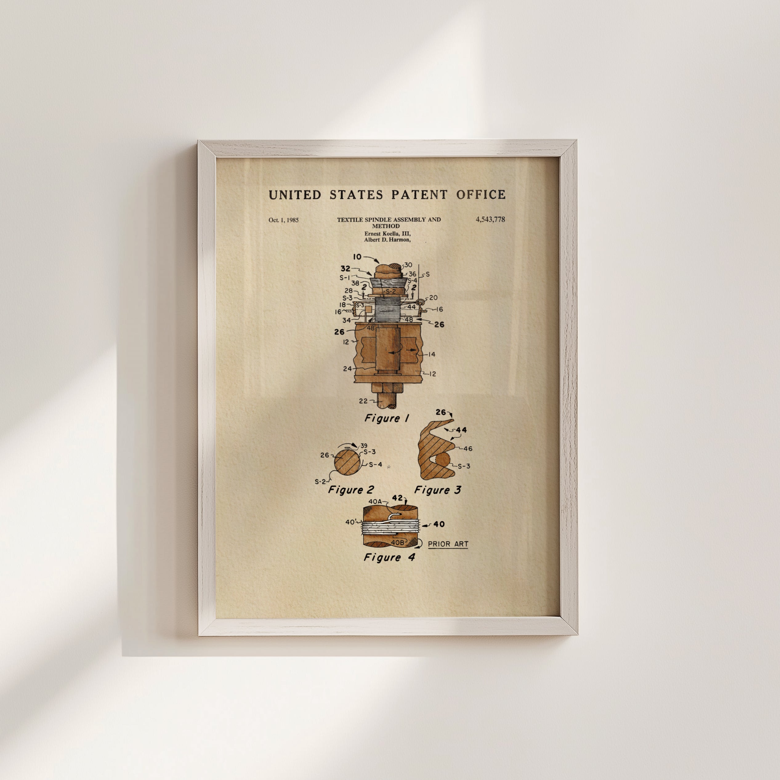 The image is a framed patent drawing depicting a mechanical device with various labeled parts and figures.