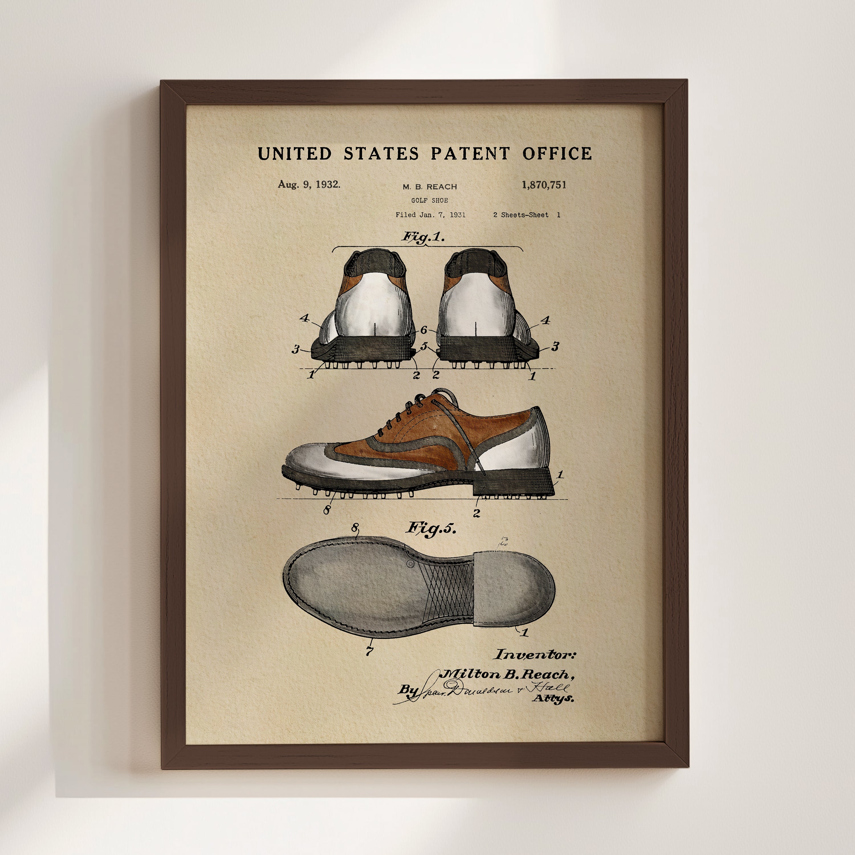 The image is a framed patent drawing depicting a pair of shoes, likely from the early 20th century.