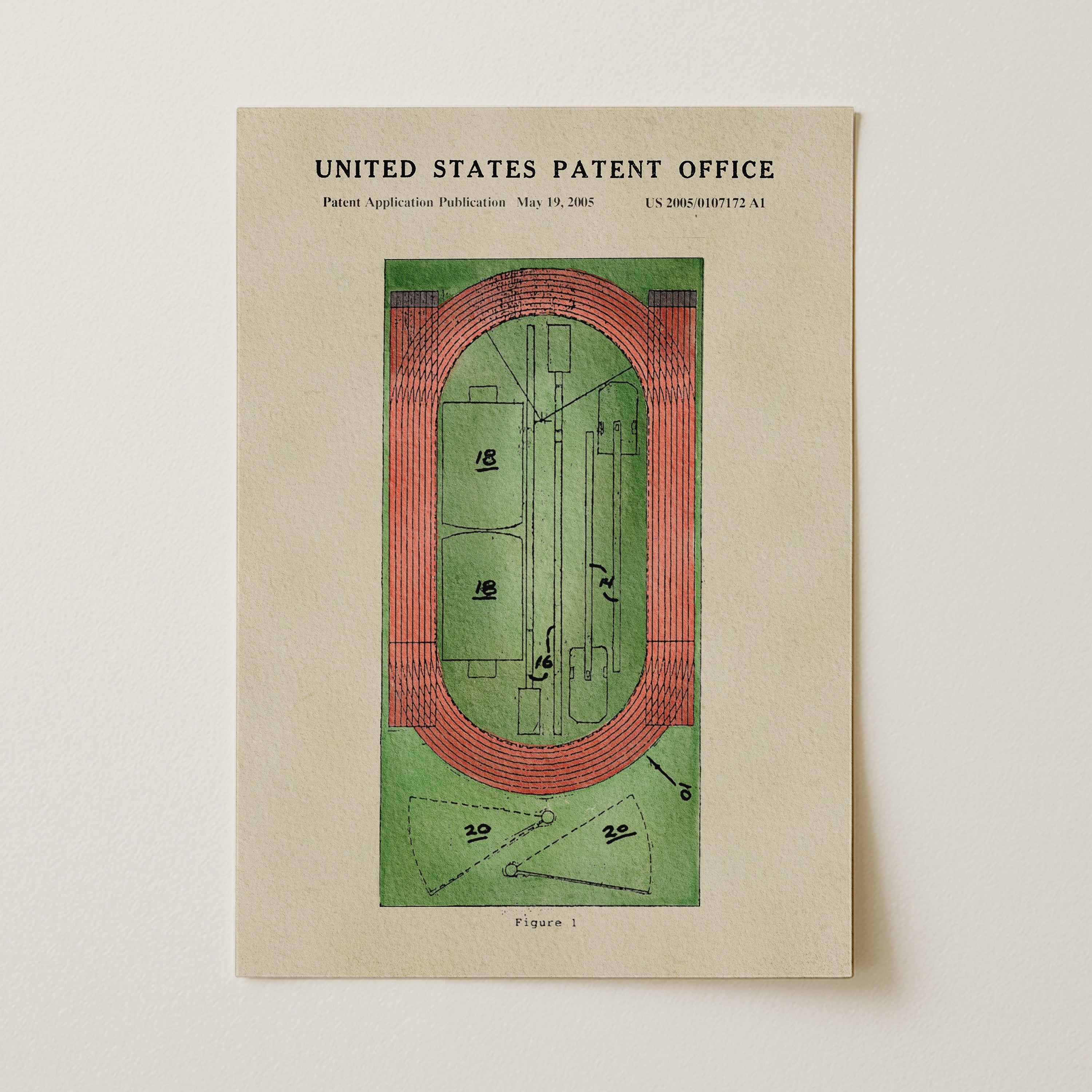 The image is a patent application from the United States Patent Office dated May 15, 2005, featuring a detailed drawing of a track layout.