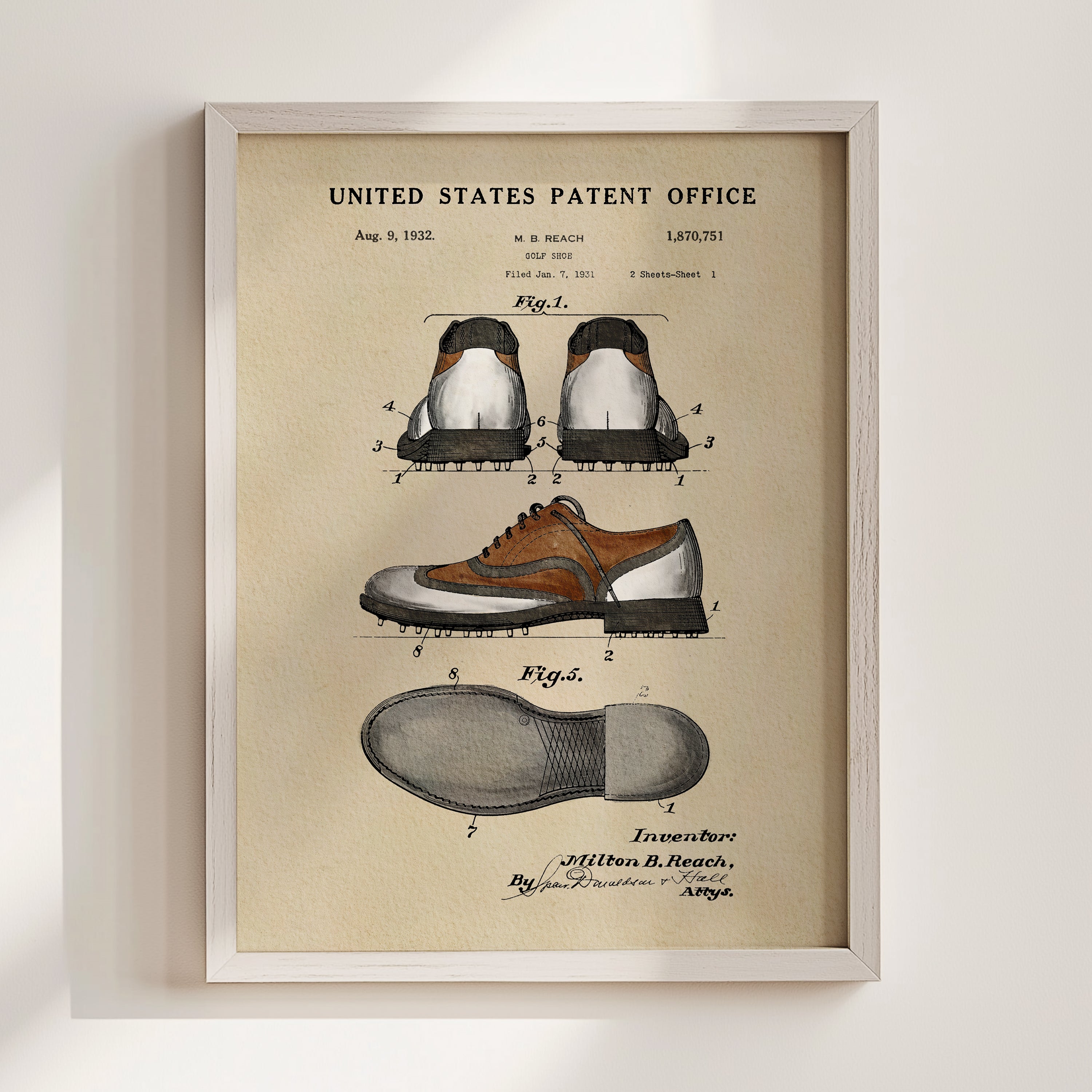The image is a framed patent drawing depicting a pair of shoes, likely from the early 20th century.