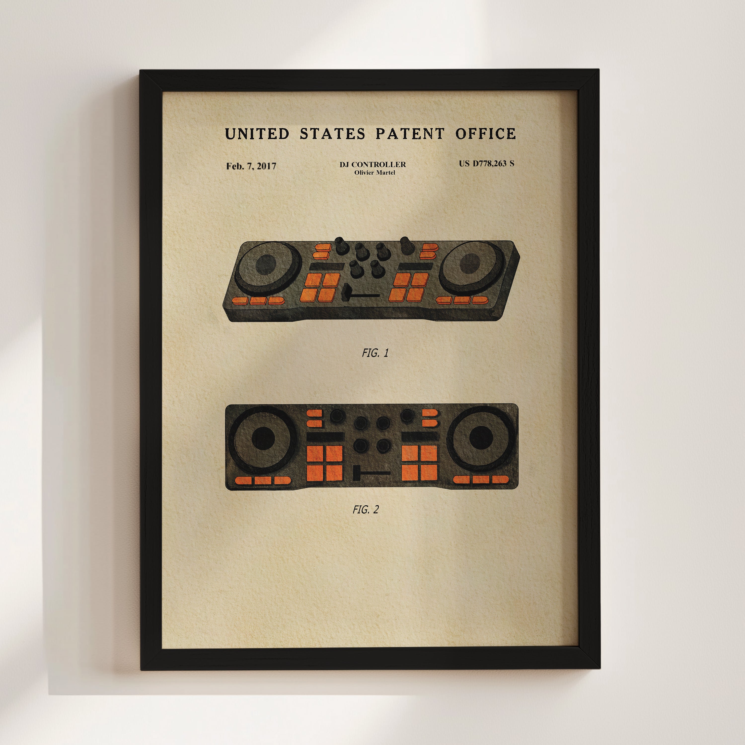 The image is a framed print of a United States patent office patent from February 7, 2017, titled