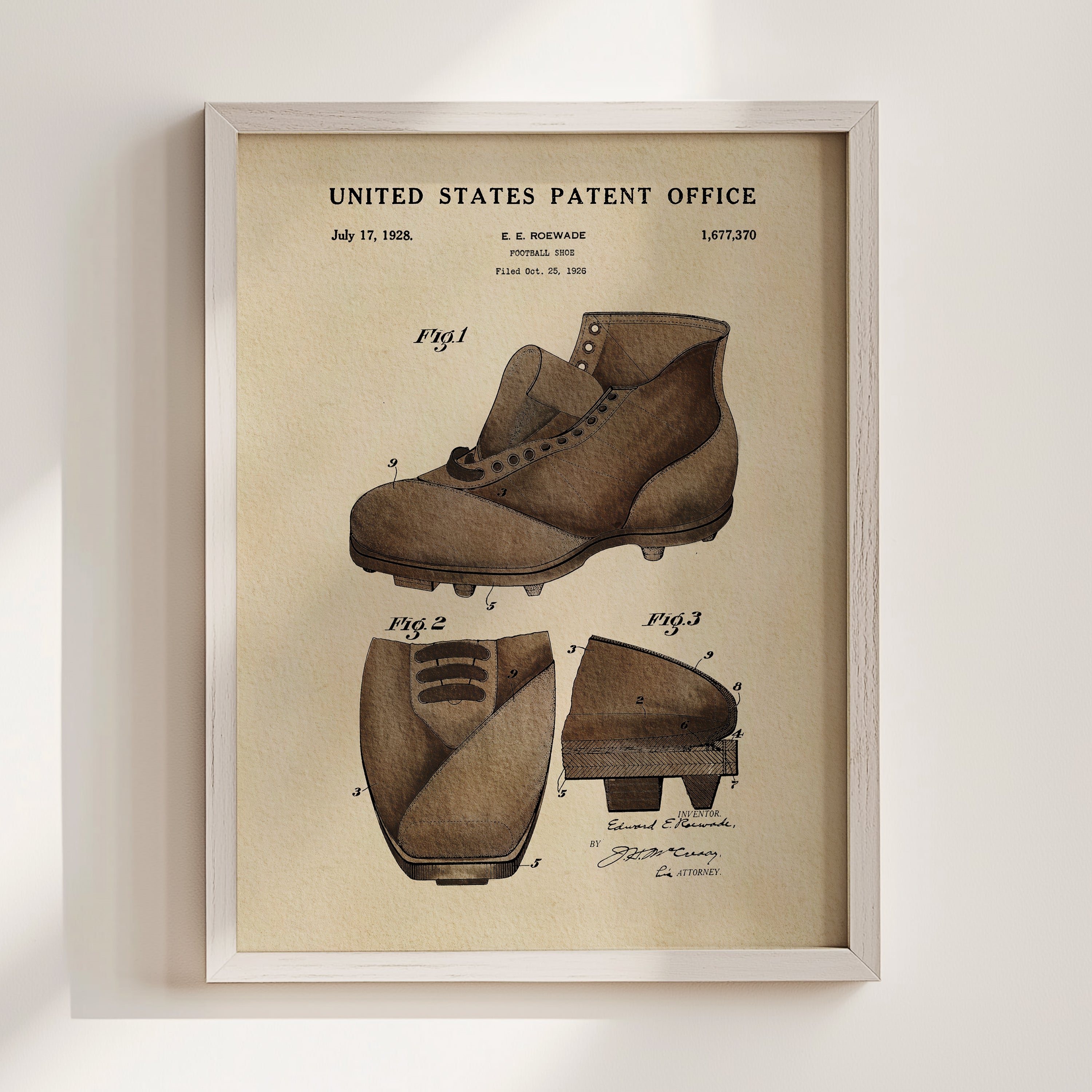 The image is a framed patent drawing depicting a pair of shoes, likely a new footwear design.