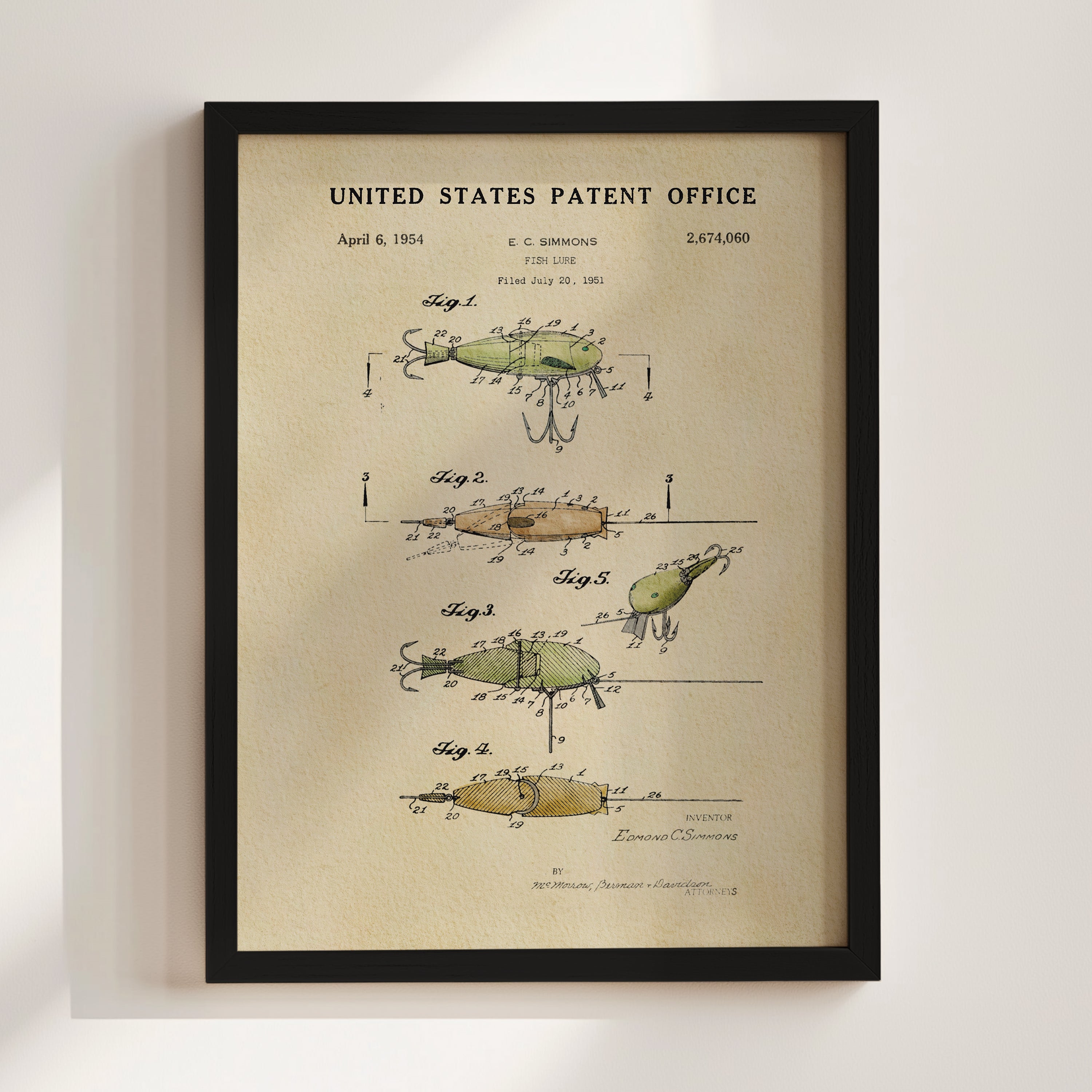 The image is a framed patent drawing depicting a fishing rod with various steps and illustrations of the fishing rod's design.