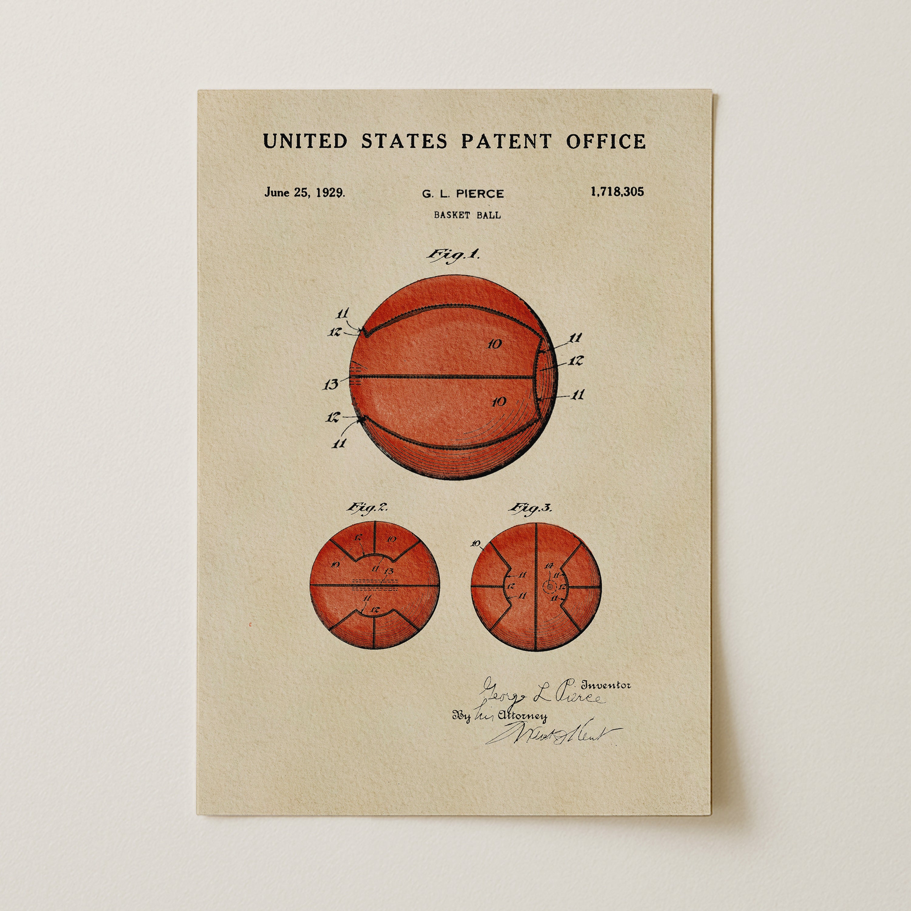 The image is a patent drawing of a basketball, depicting the ball and its markings.