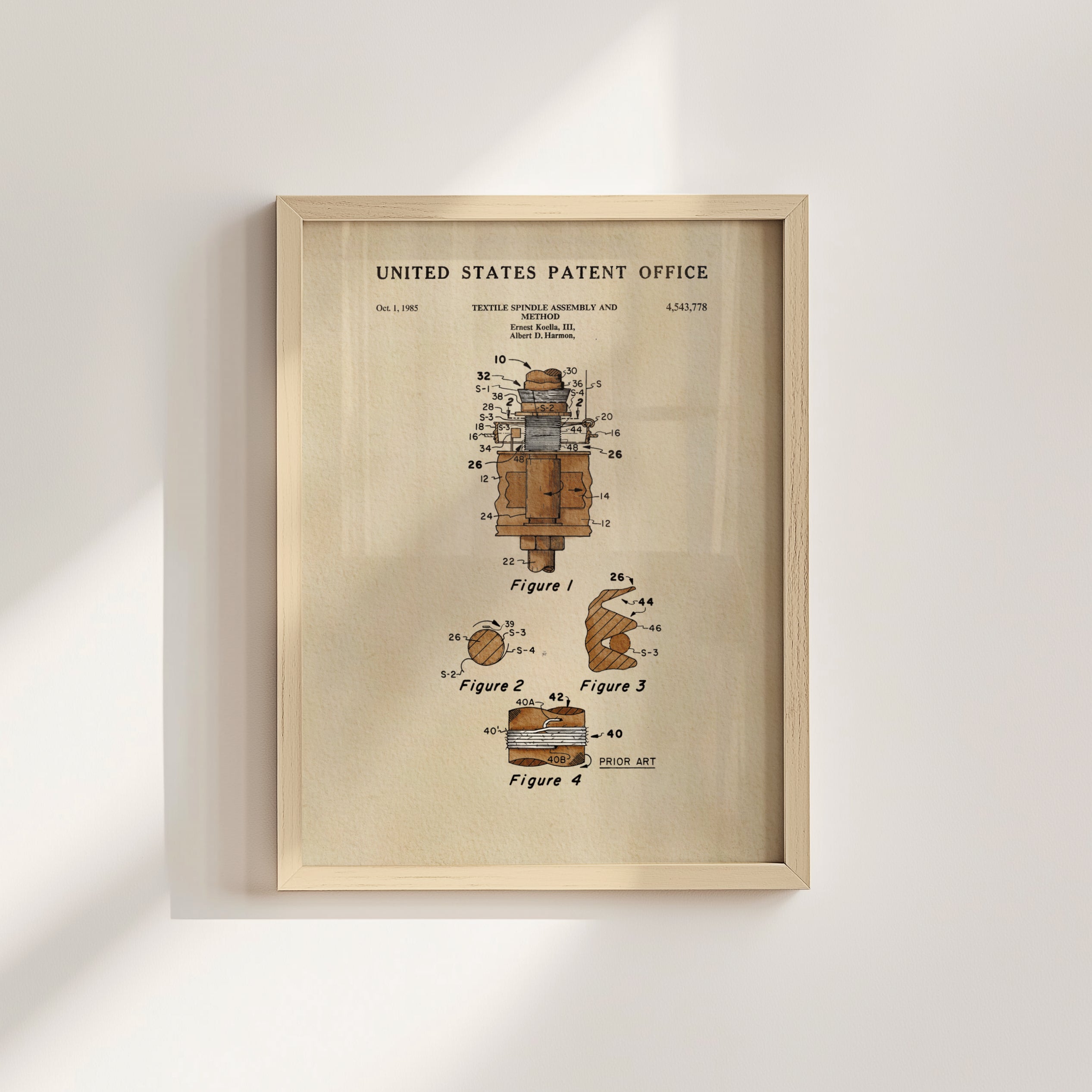 The image is a framed patent drawing depicting a mechanical device with various labeled parts and figures.