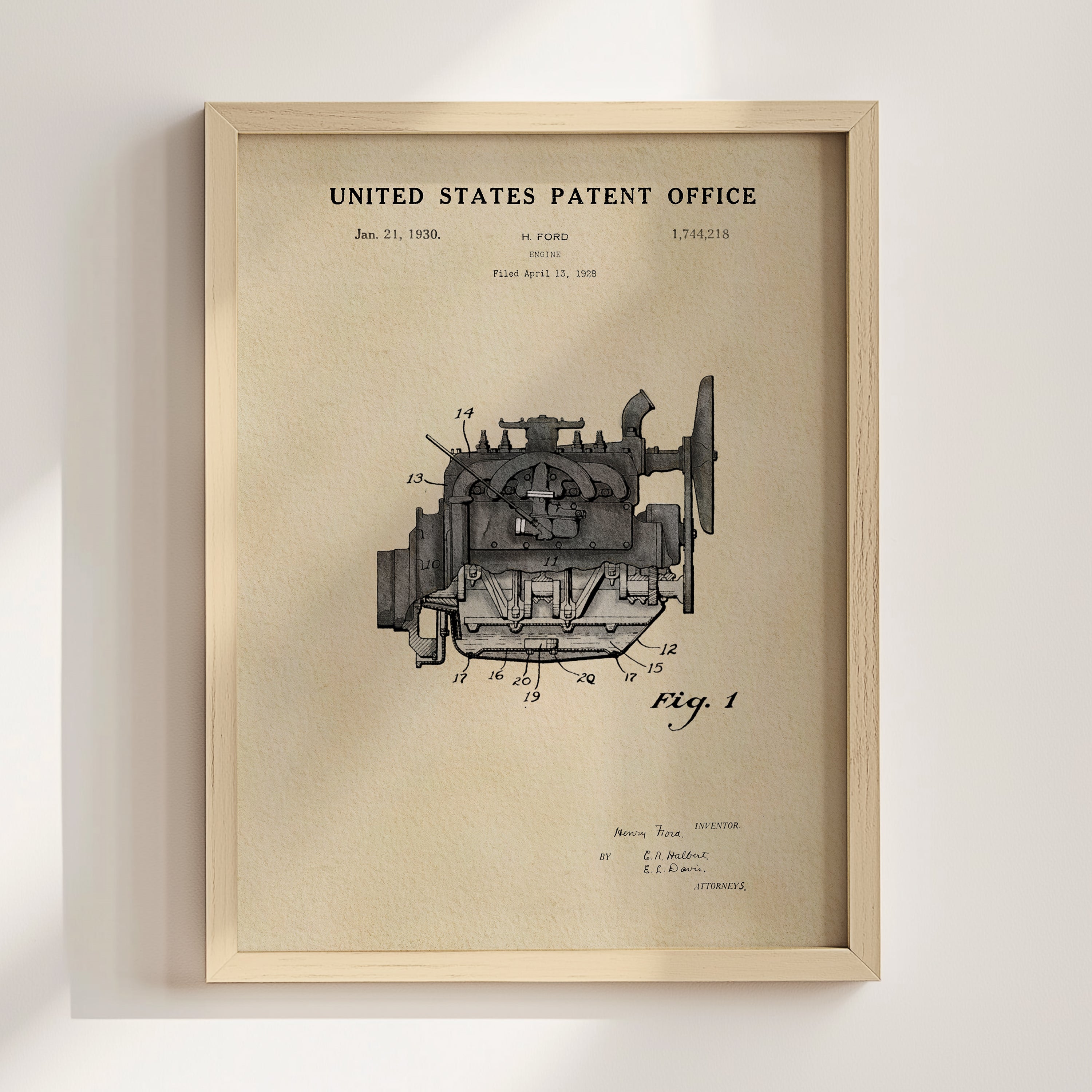 The image is a framed patent drawing depicting an engine, which is a technical drawing of an invention.