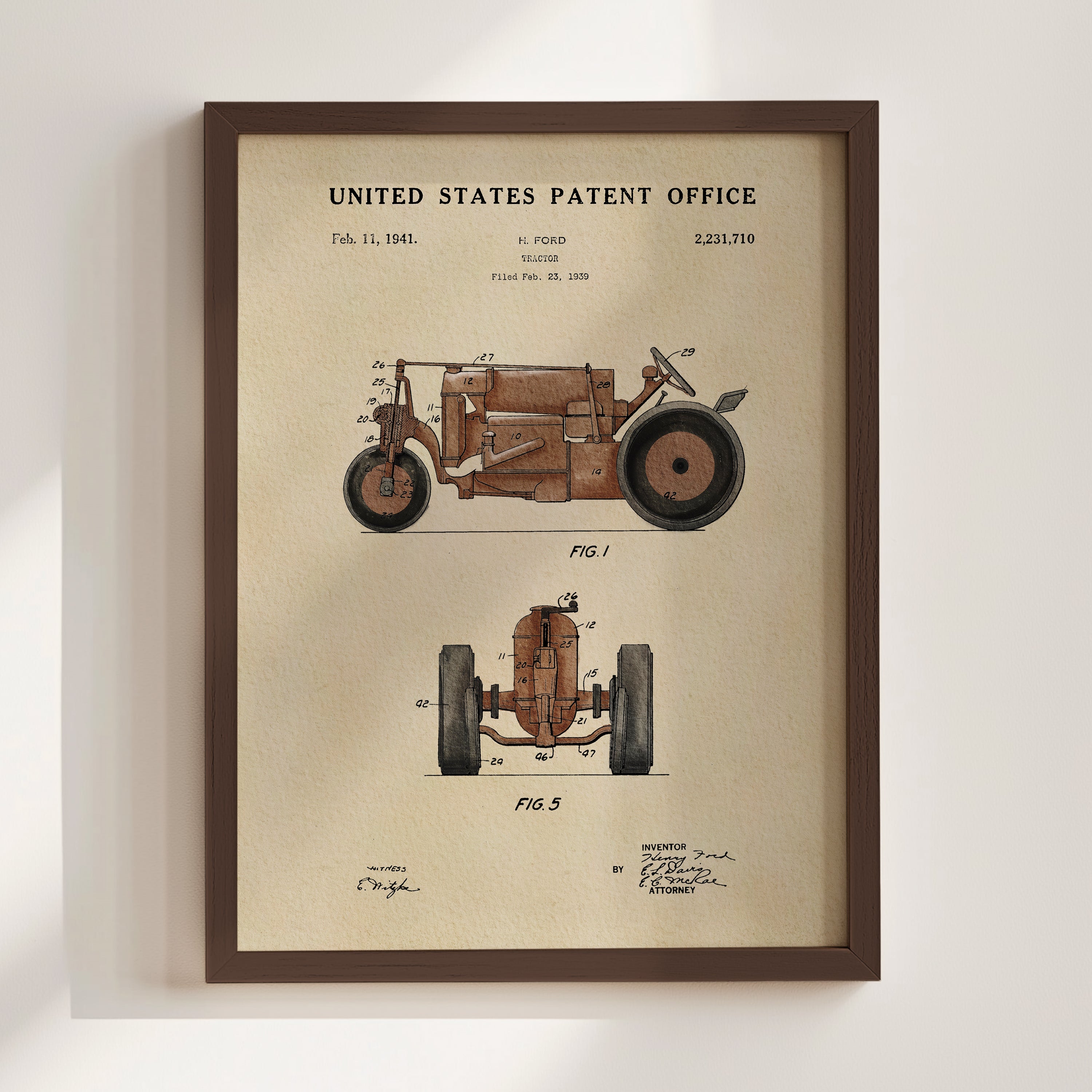 The image is a framed patent drawing of a motorcycle, depicting its design and features.
