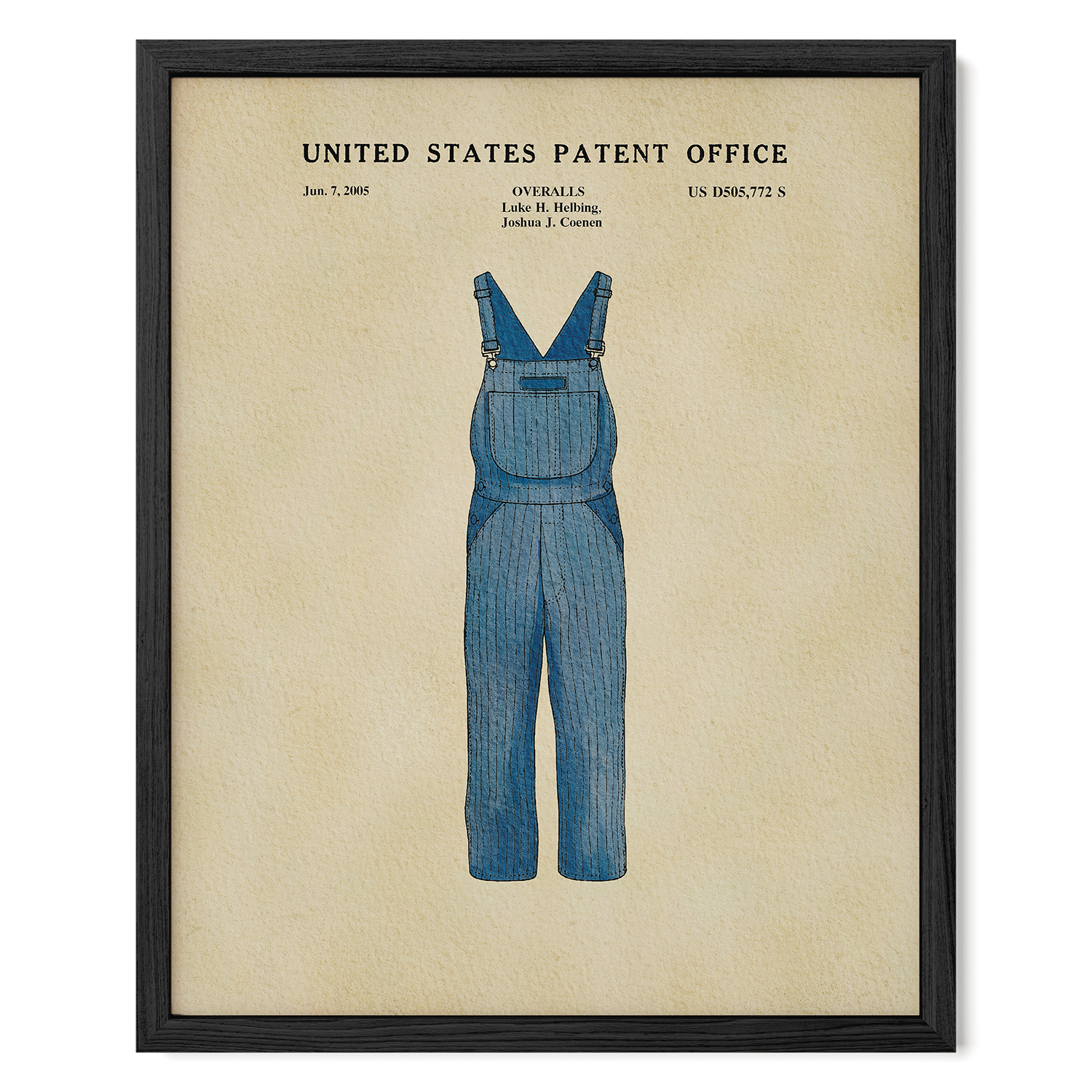 The image is a framed print of a United States patent office patent from June 5, 2005, titled