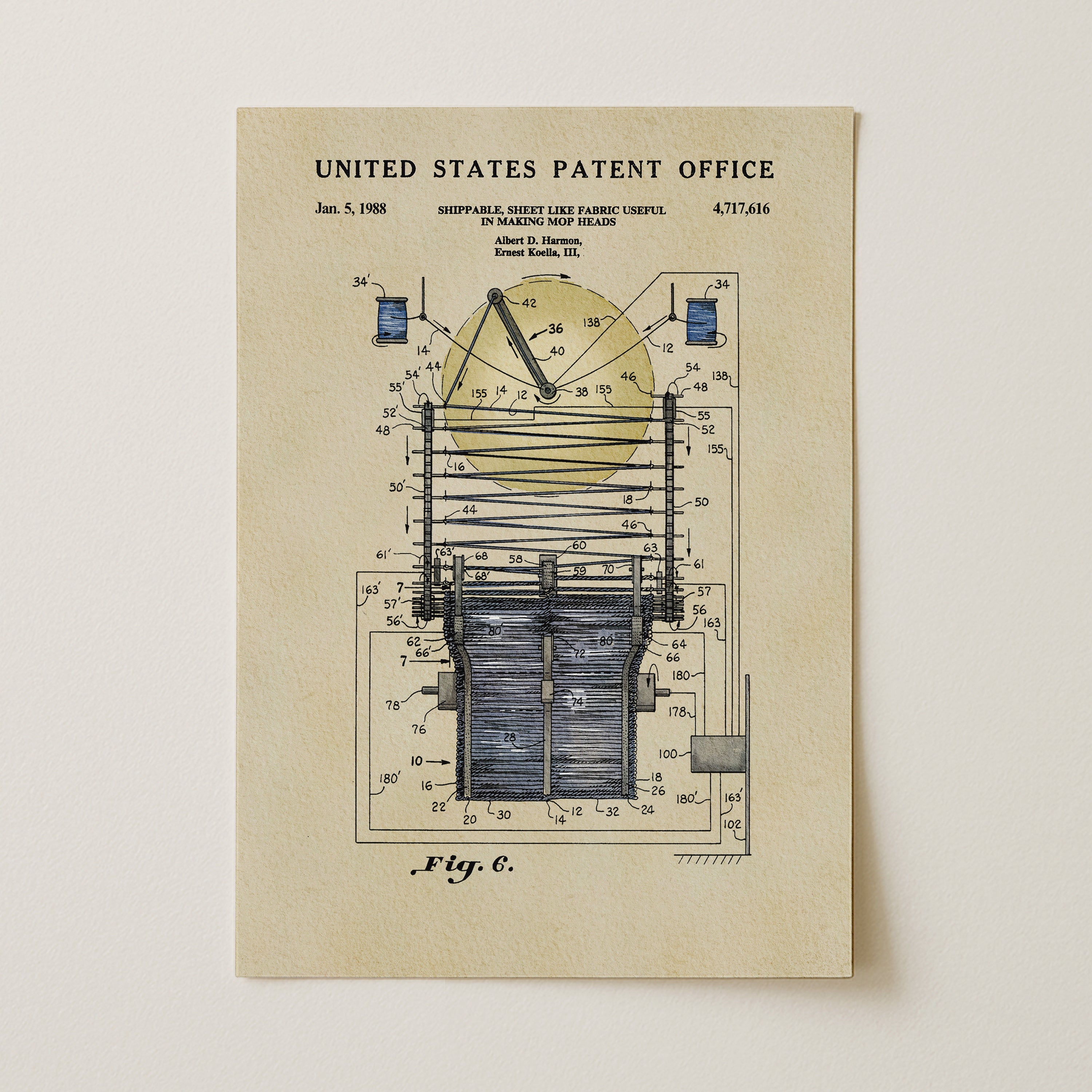 The image is a patent drawing from the United States Patent Office, depicting a clock mechanism with various components and parts.