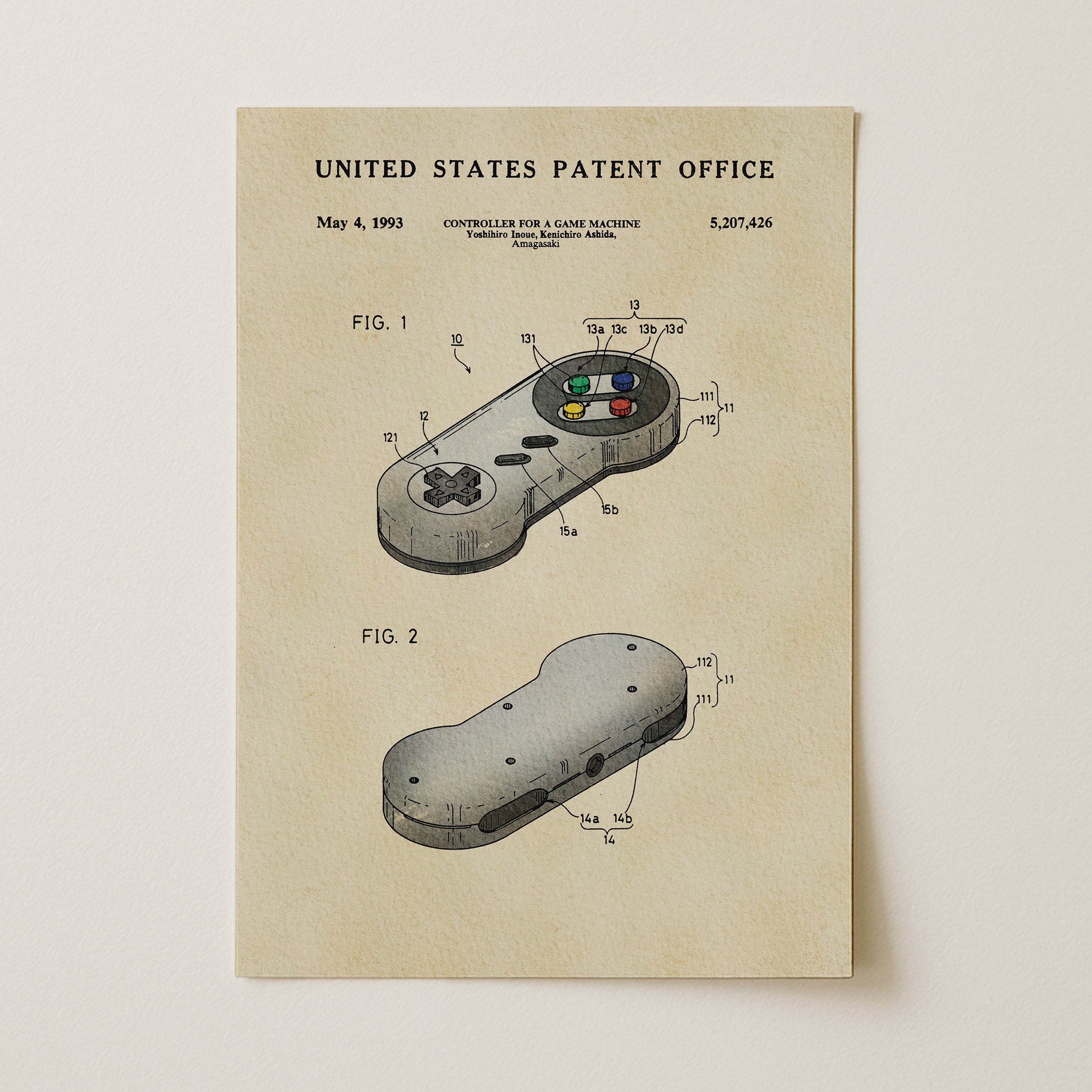 The image is a patent drawing from the United States Patent Office, depicting a controller for a game machine, specifically a joystick.