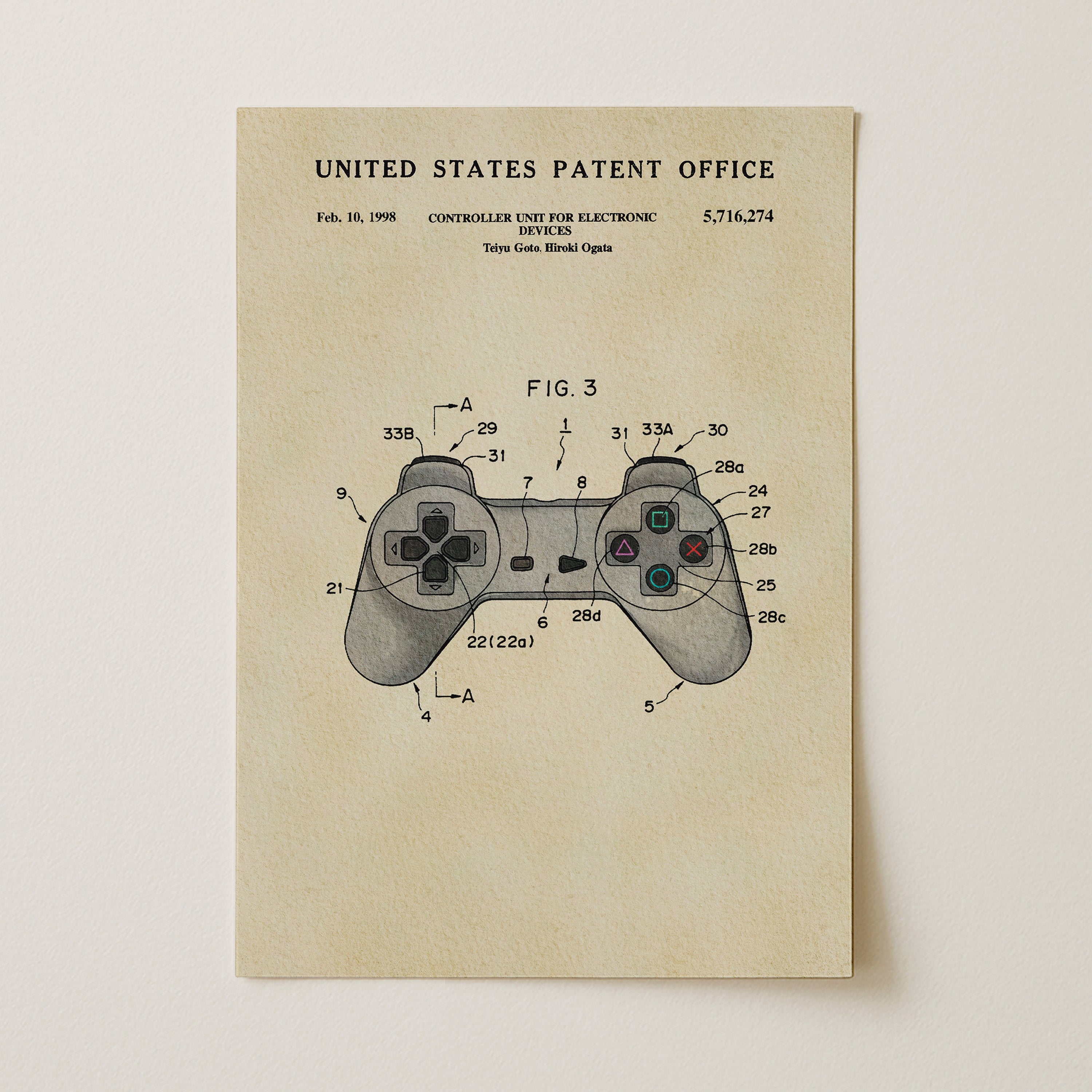 The image is a patent drawing of a joystick, depicting the controls and features of the joystick in a technical drawing style.