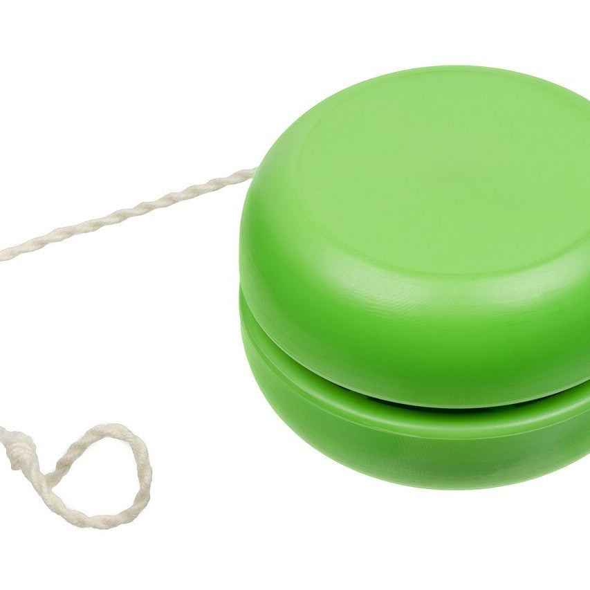 A green yo-yo with string