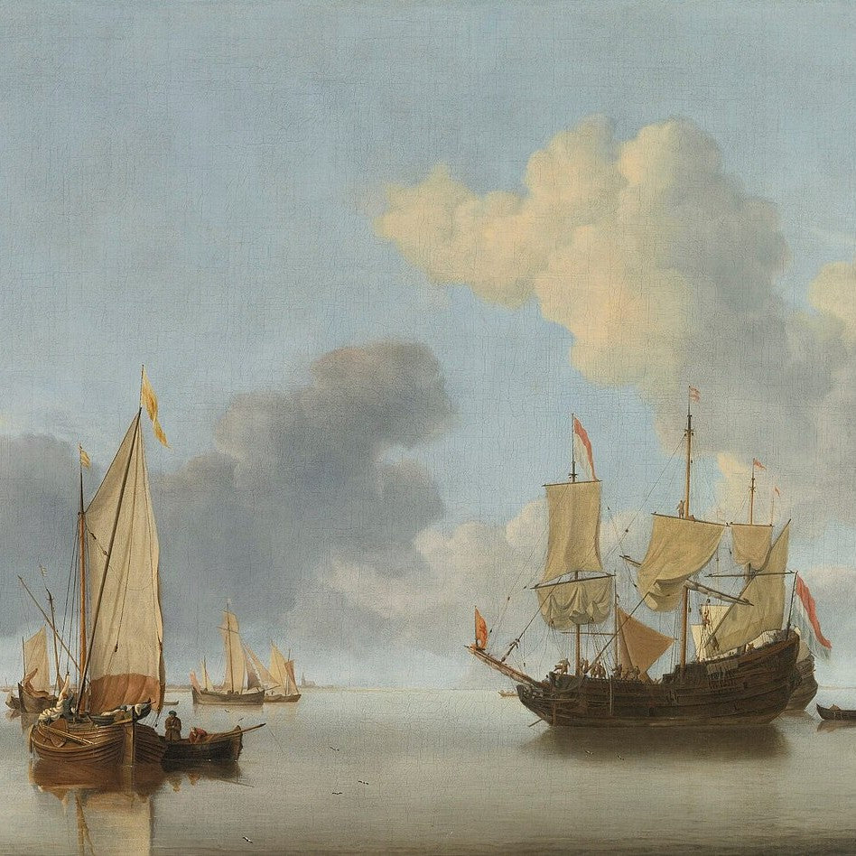 Dutch ships at anchor, painting by Willem van de Velde