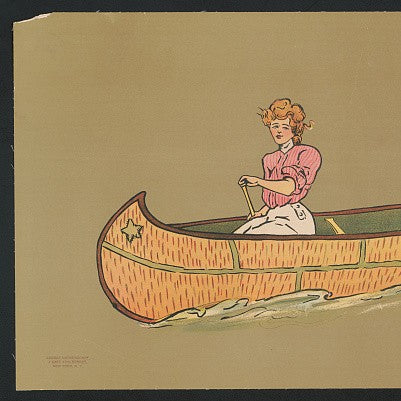 A vintage lithograph of people canoeing
