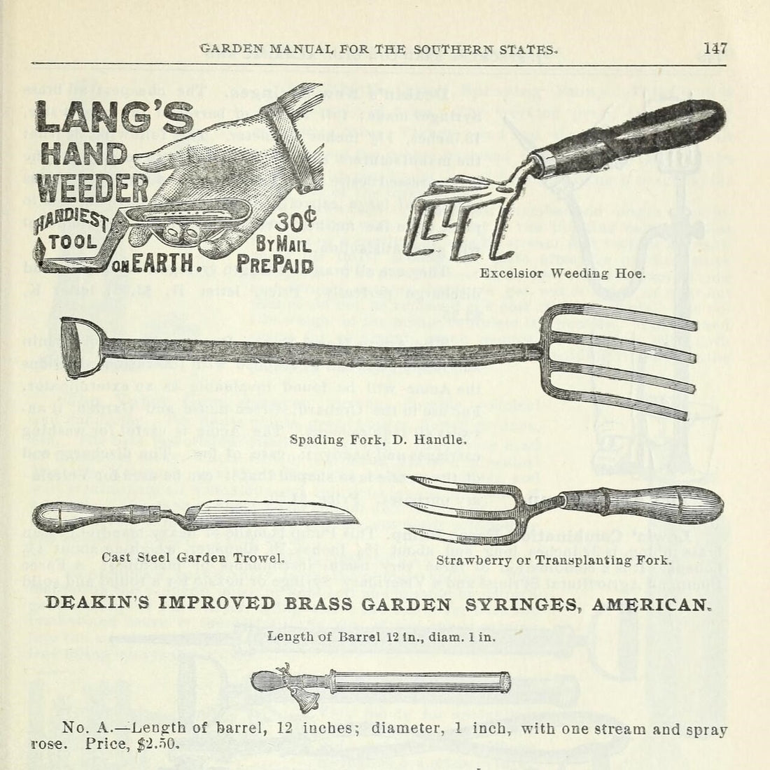 Vintage garden tools from an old catalog