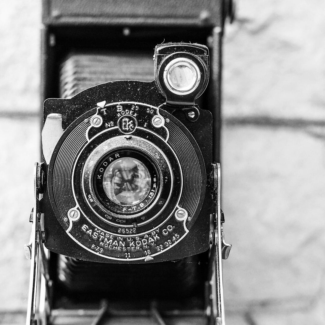 A vintage Kodak folding bellows camera