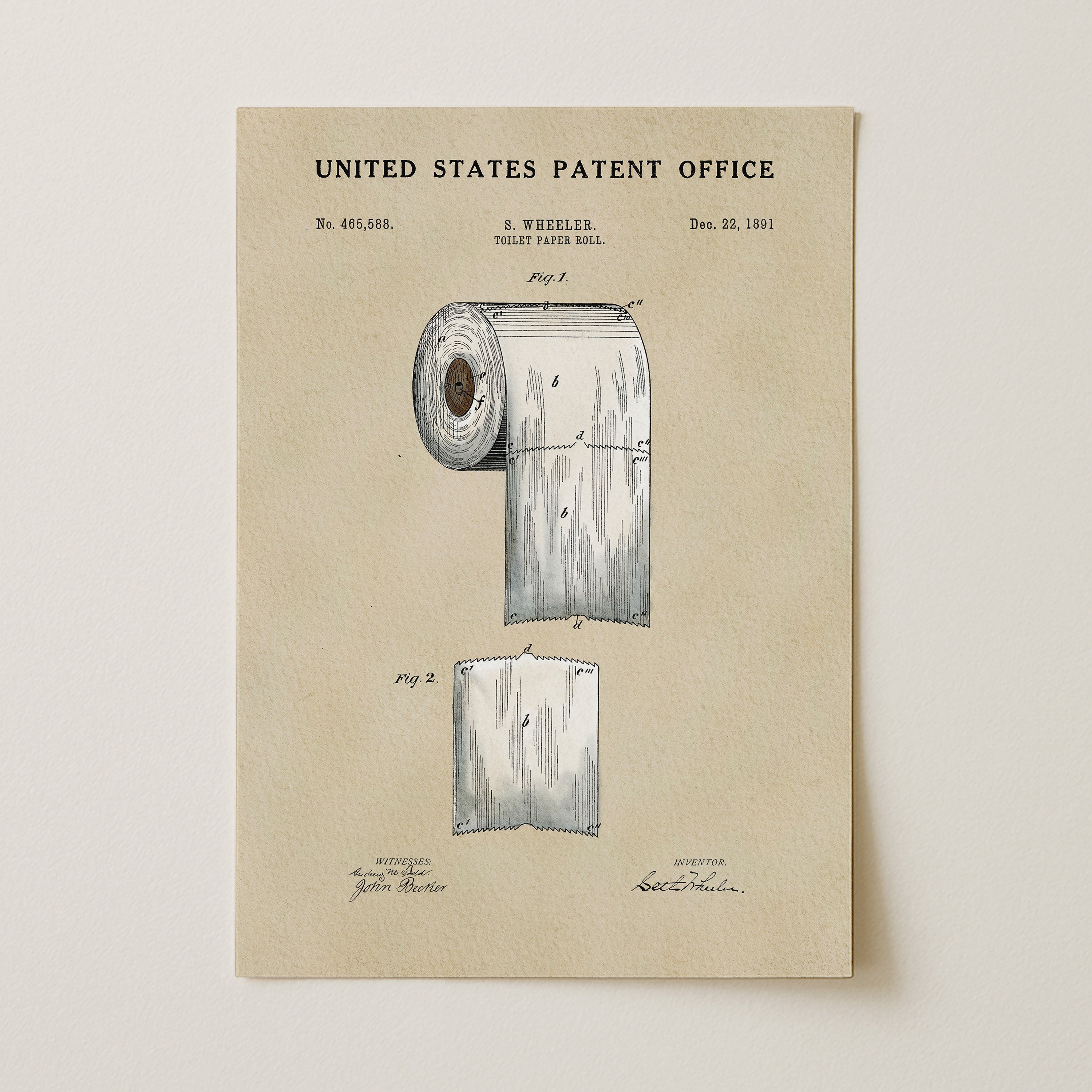 The image is a patent drawing of a roll of toilet paper, depicting the design and features of the product.