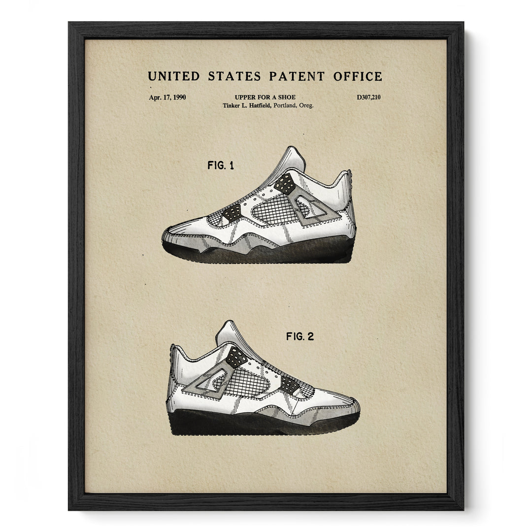 The image is a framed patent drawing of a shoe, depicting two different models of the same shoe design.