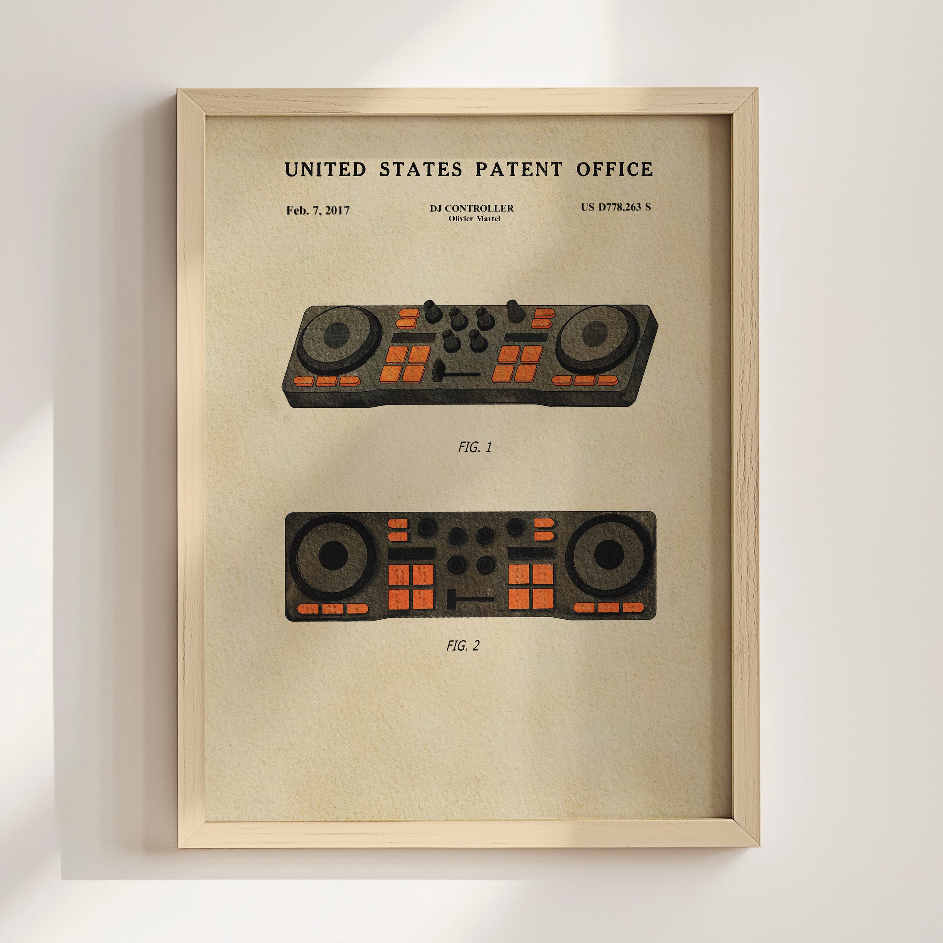 The image is a framed print of a United States patent office patent from February 7, 2017, titled 