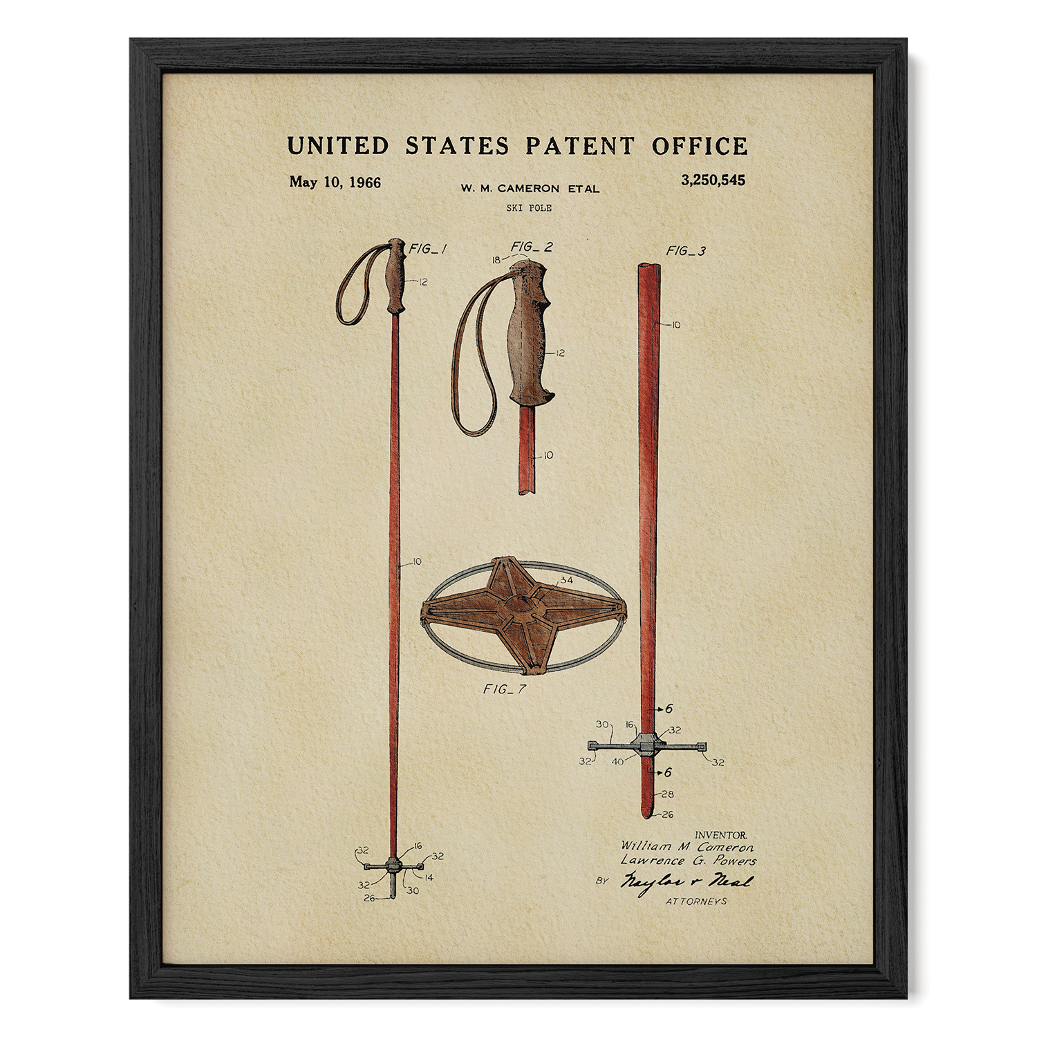 The image is a framed patent drawing depicting a pair of walking poles and a walking wheel, with accompanying technical drawings and text.