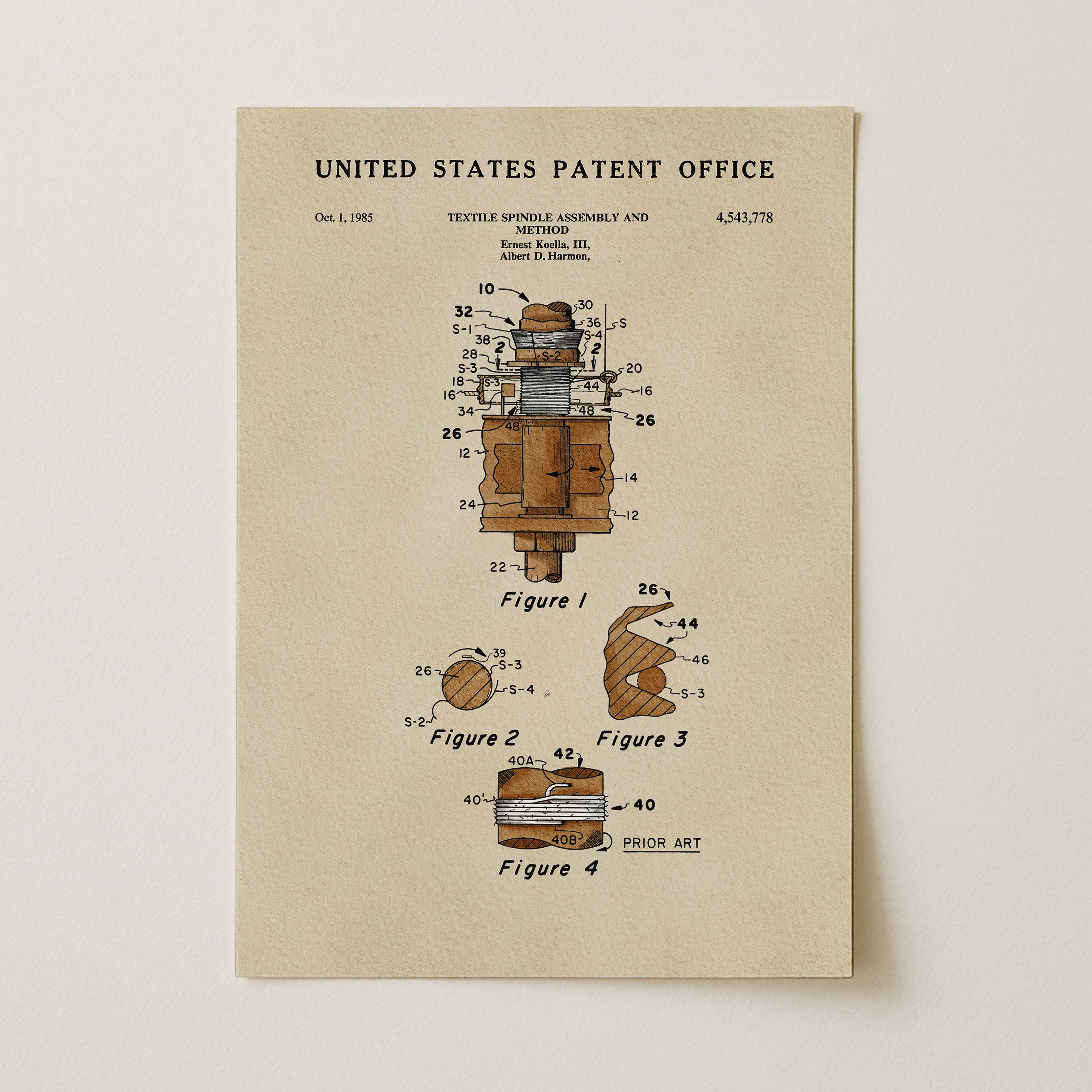The image is a printed page from the United States Patent Office, featuring a detailed technical drawing and specifications for a textile assembly and metallurgic assembly.