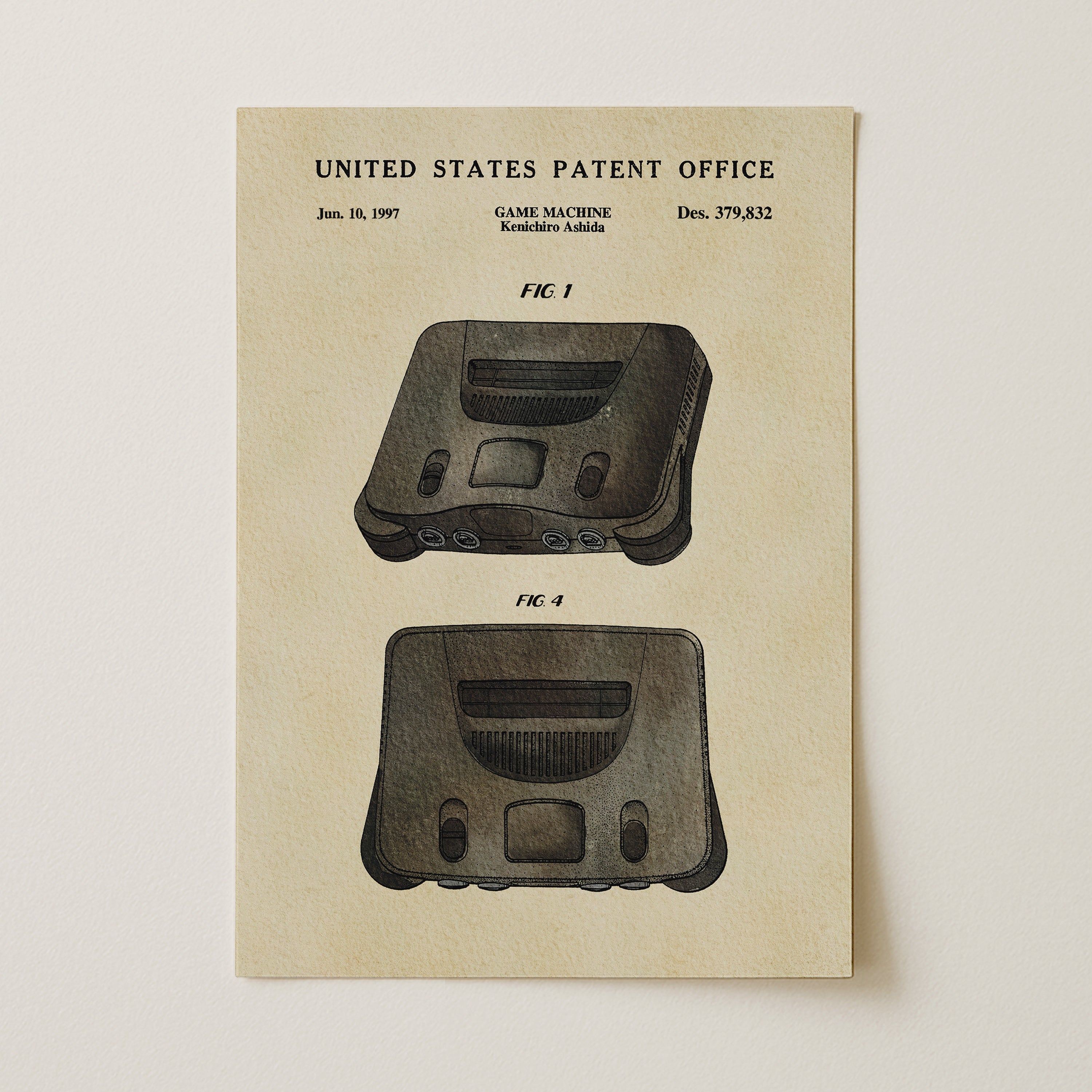 The image is a patent drawing of a game console, specifically the Nintendo 64, dated June 10, 1997.