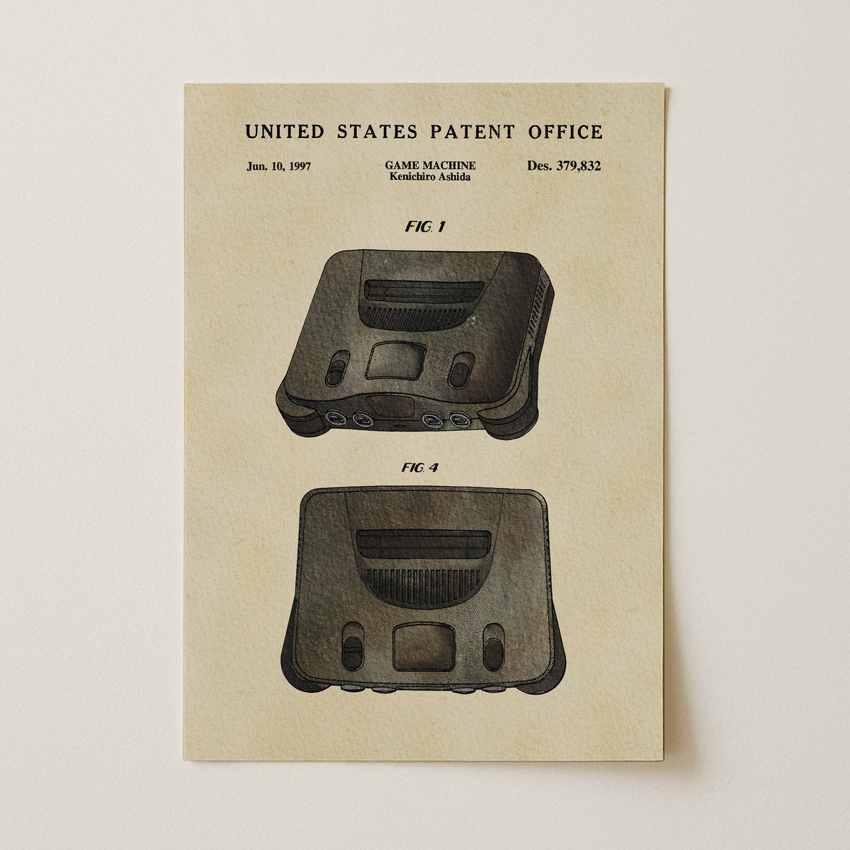 The image is a patent drawing of a game console, specifically the Nintendo 64, dated June 10, 1997.