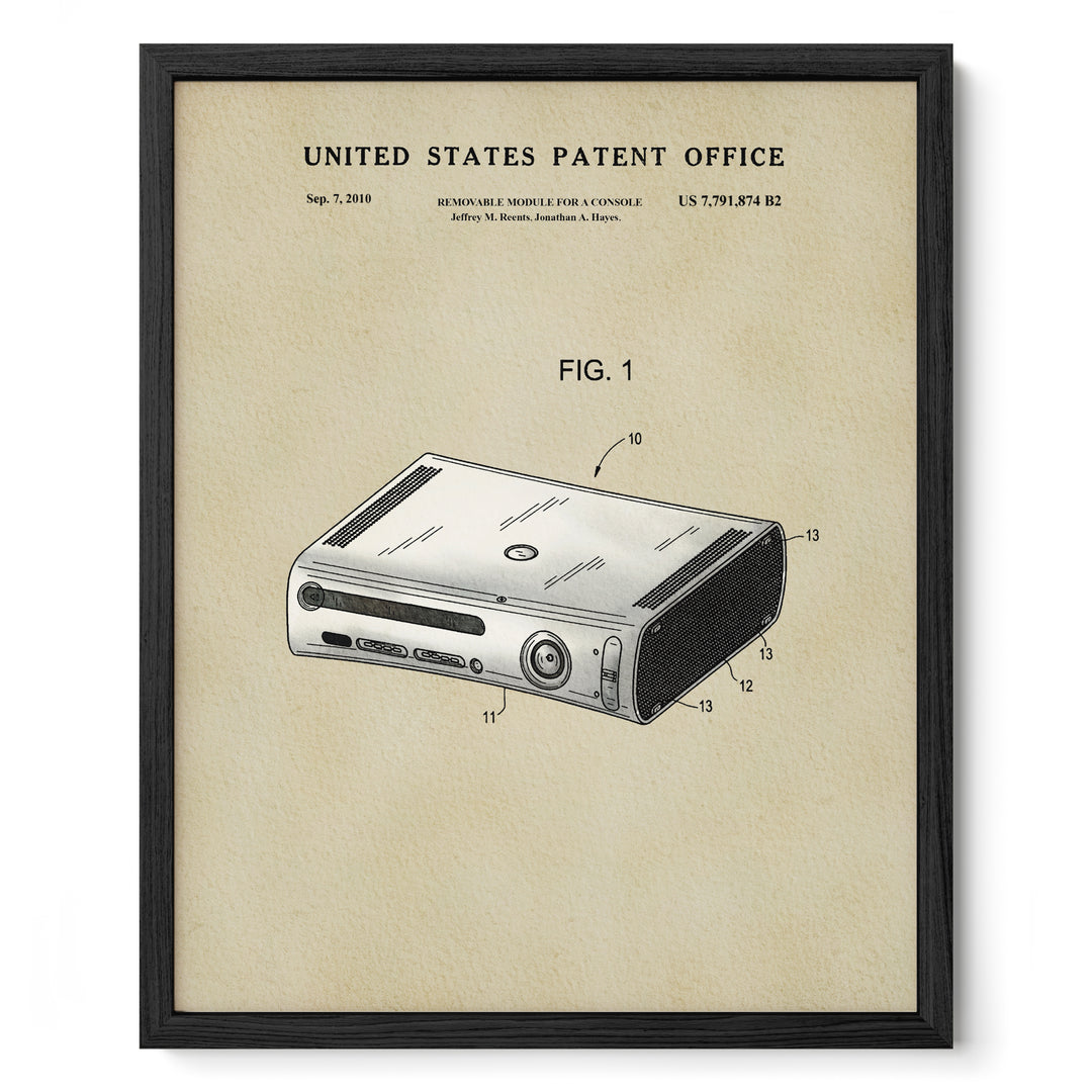 The image is a framed patent drawing of a Wii console, depicting the console's design and features.