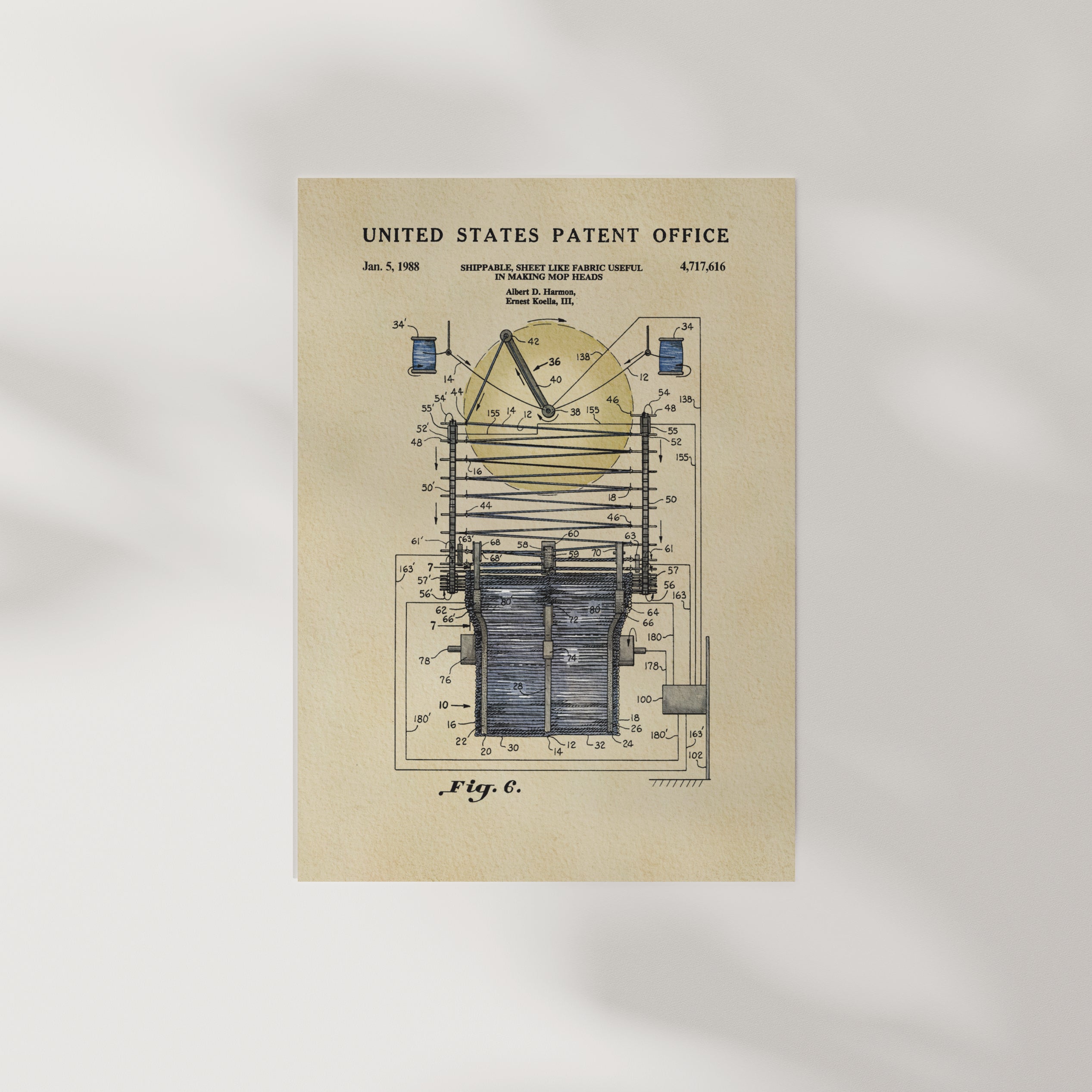 The image is a printed patent drawing from the United States Patent Office, depicting a machine or device with a clock and other technical details.