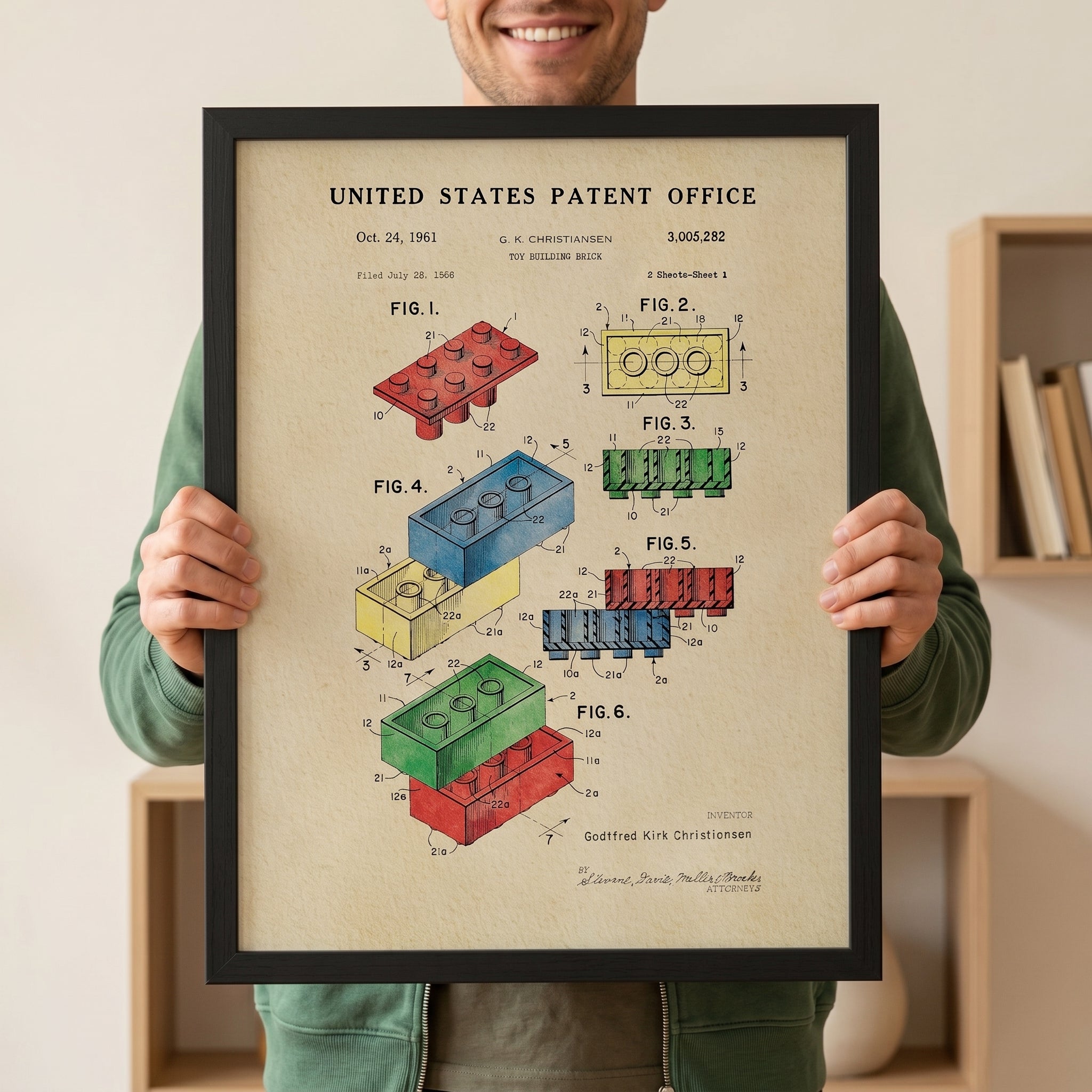 Toy Brick (1961) Patent Print | Watercolor Patent Art – Timeless