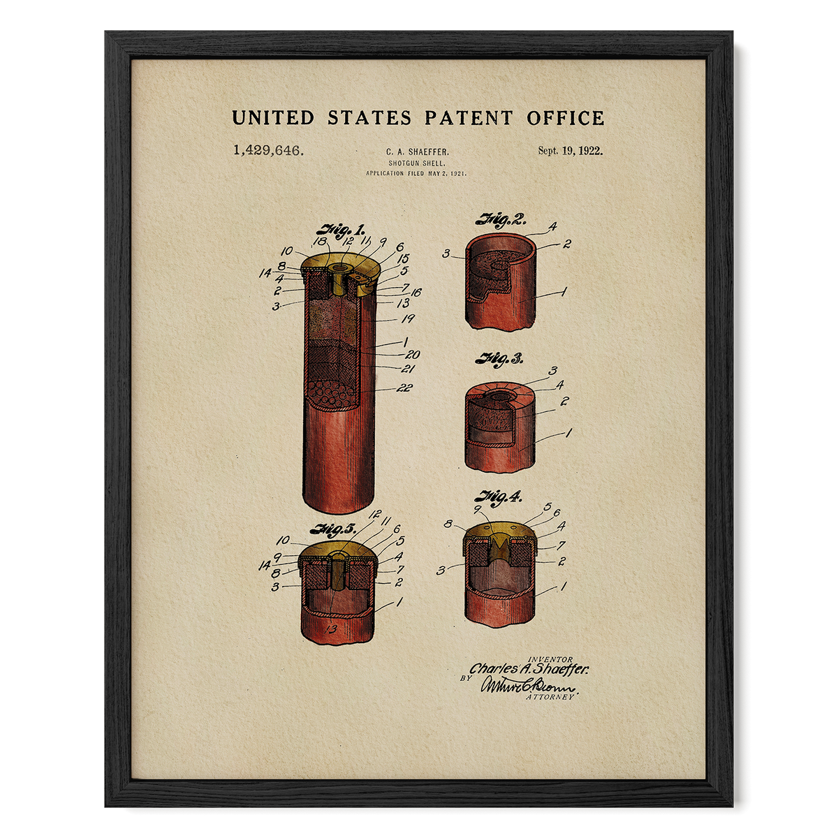 The image is a framed patent drawing depicting a device with multiple components, including a cylindrical body, a circular opening, and a series of smaller cylindrical components.