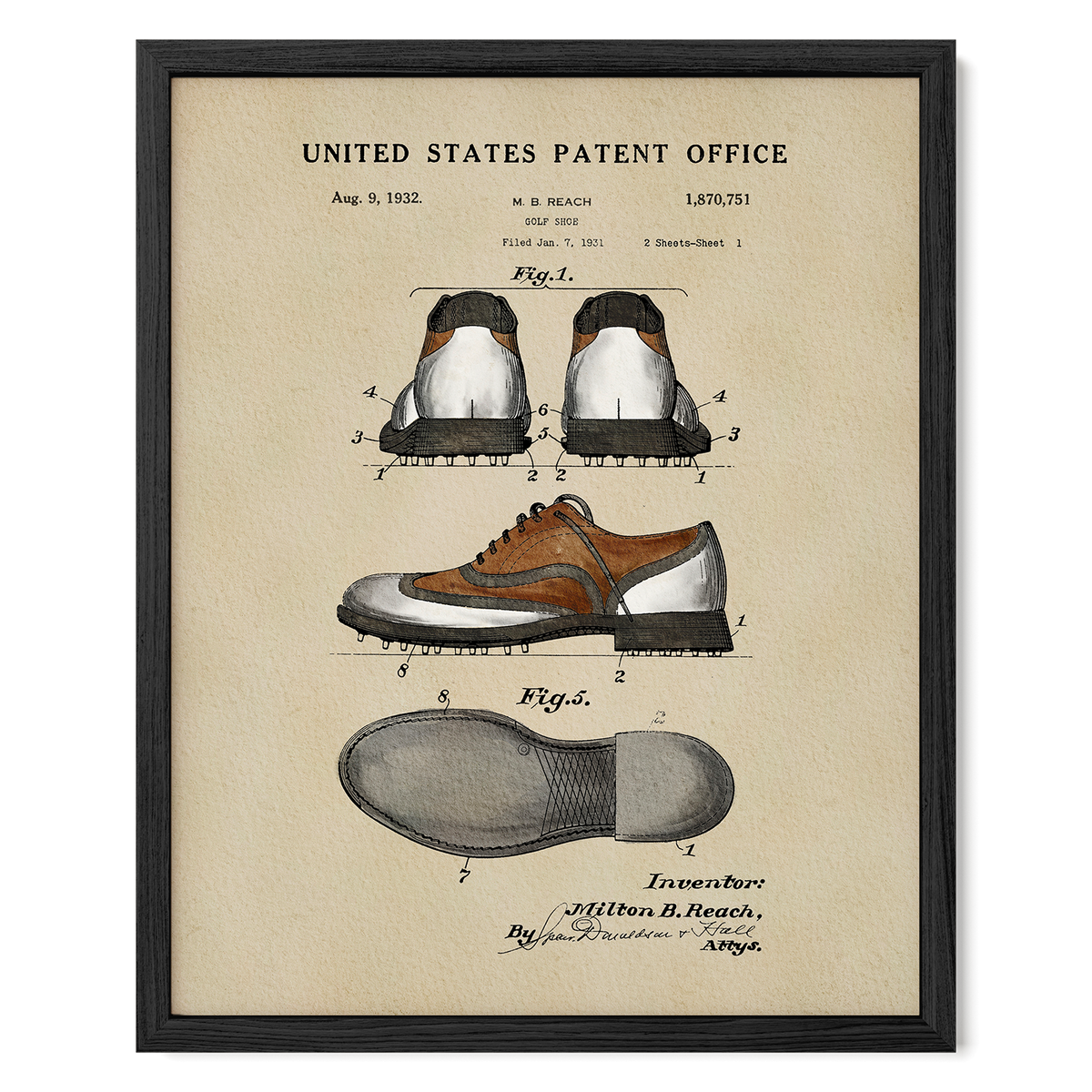 The image is a framed patent drawing depicting a pair of shoes, likely from the early 20th century.