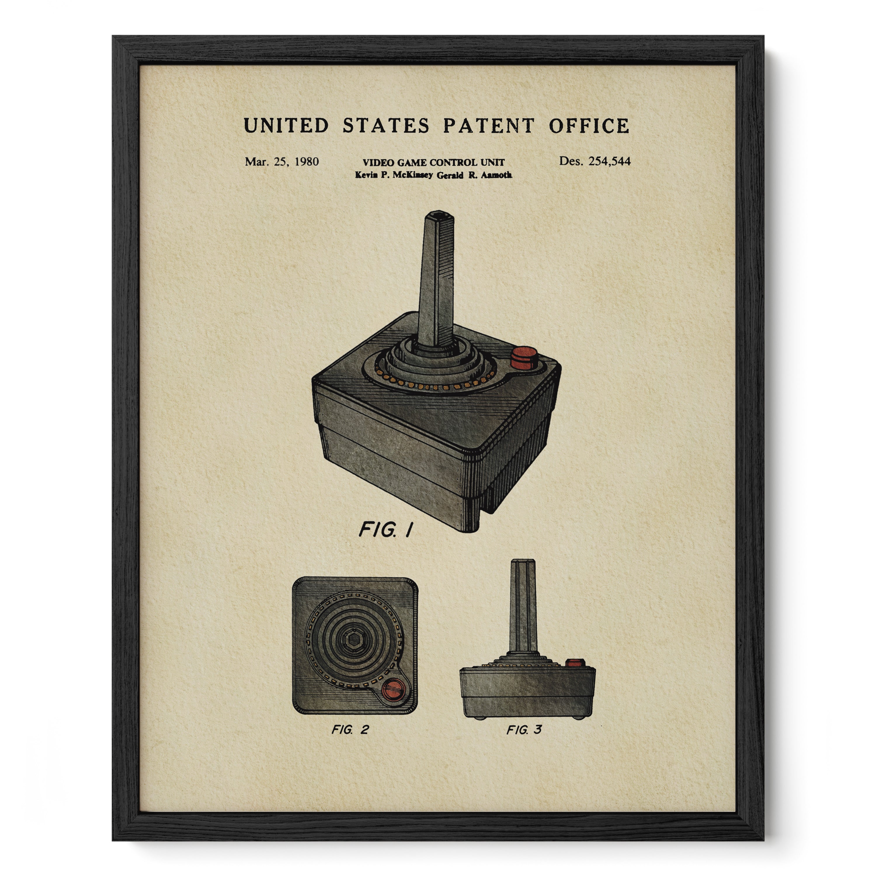 The image is a framed patent drawing of a video game controller, specifically the Atari 2600 console, dated March 25, 1990.