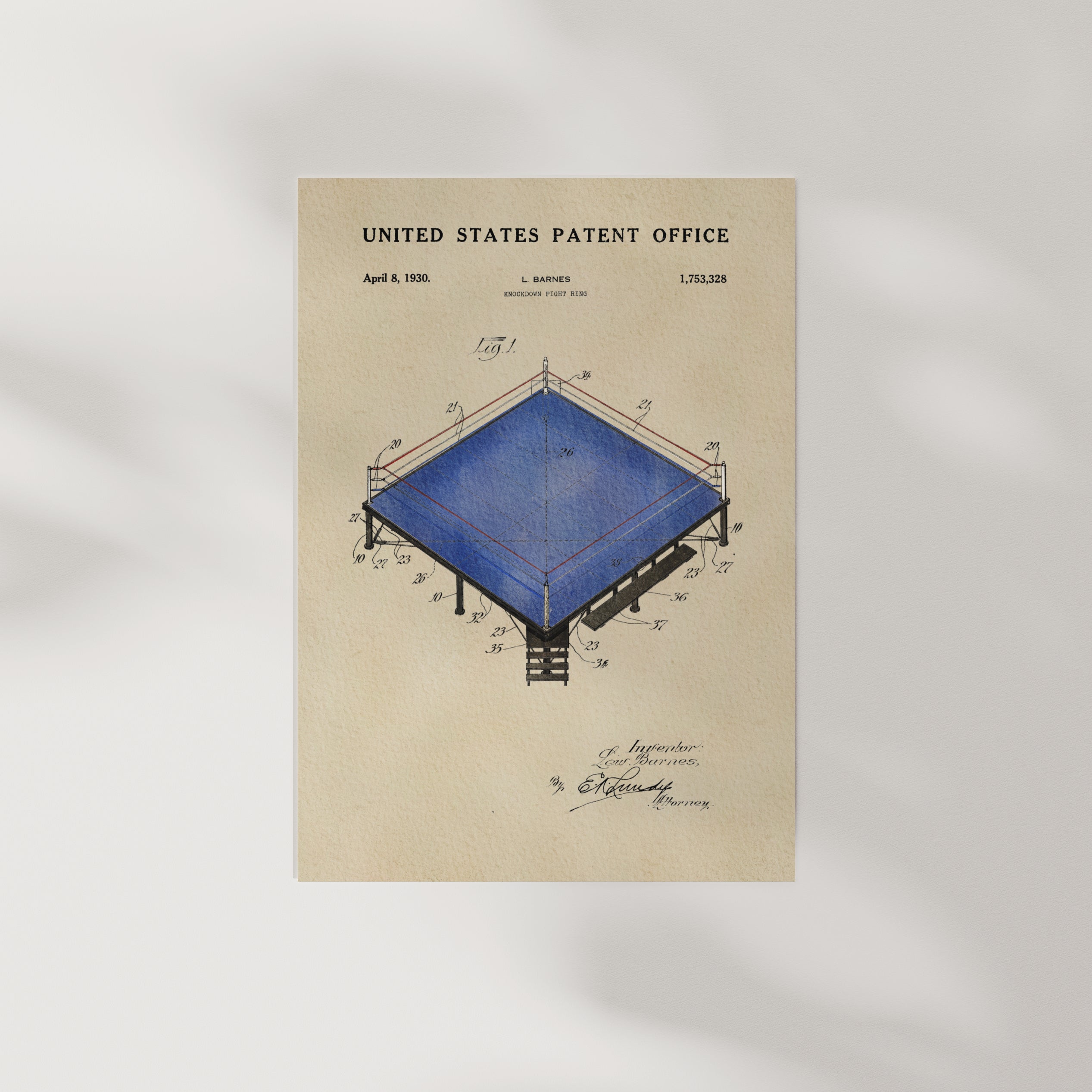 The image is a patent drawing from the United States Patent Office, depicting a blue structure with various technical drawings and annotations.