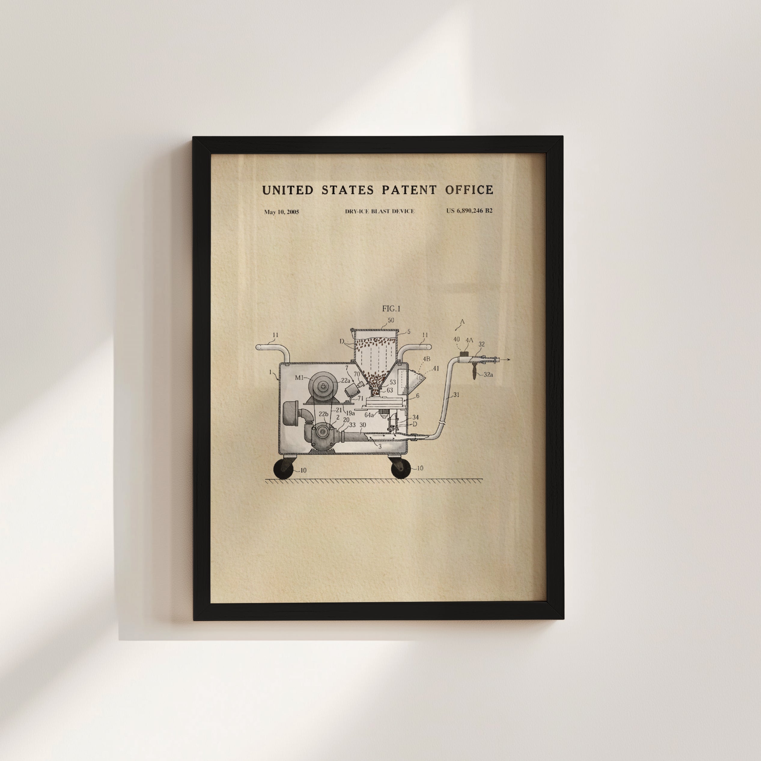The image is a framed patent drawing depicting a machine or device with various components and parts.