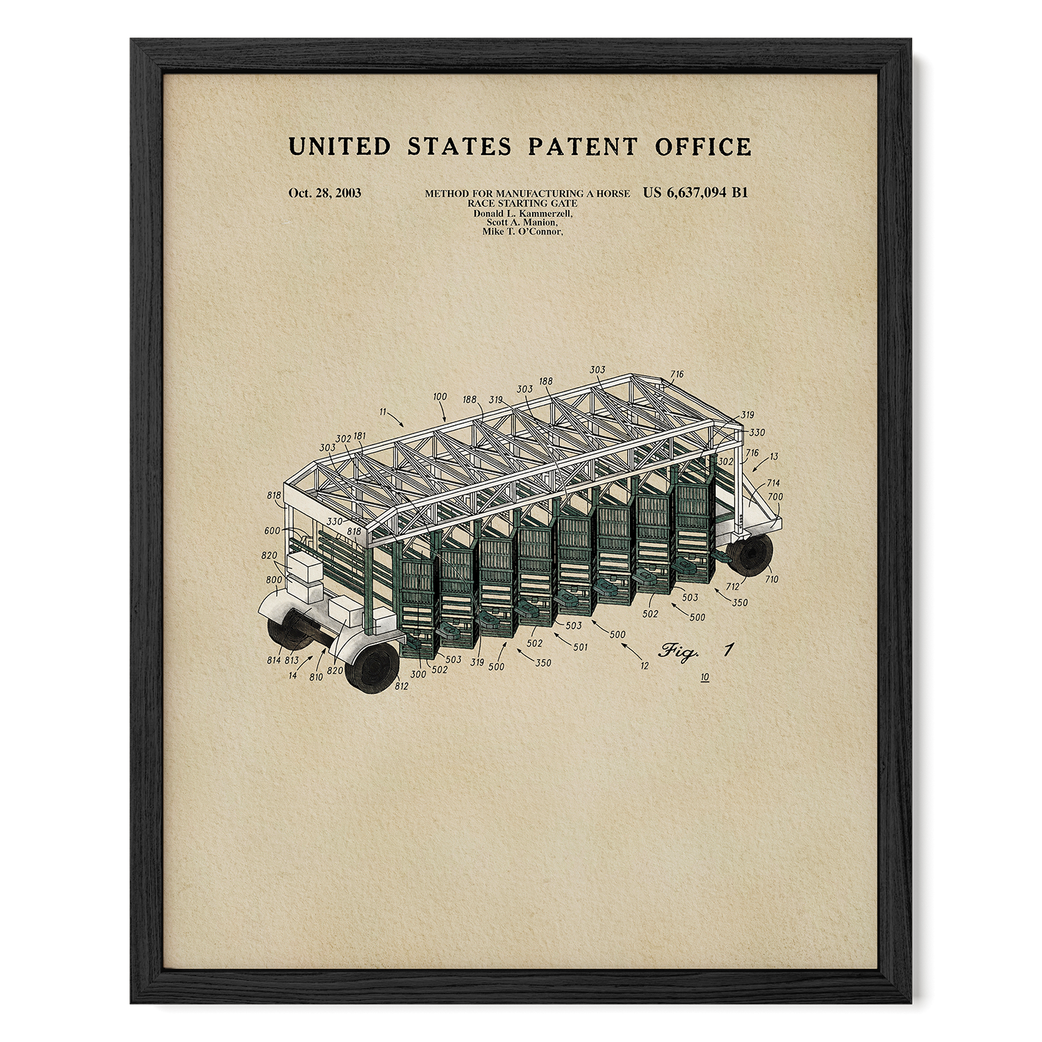 The image is a framed patent drawing depicting a vehicle with a unique design, likely a car or truck.