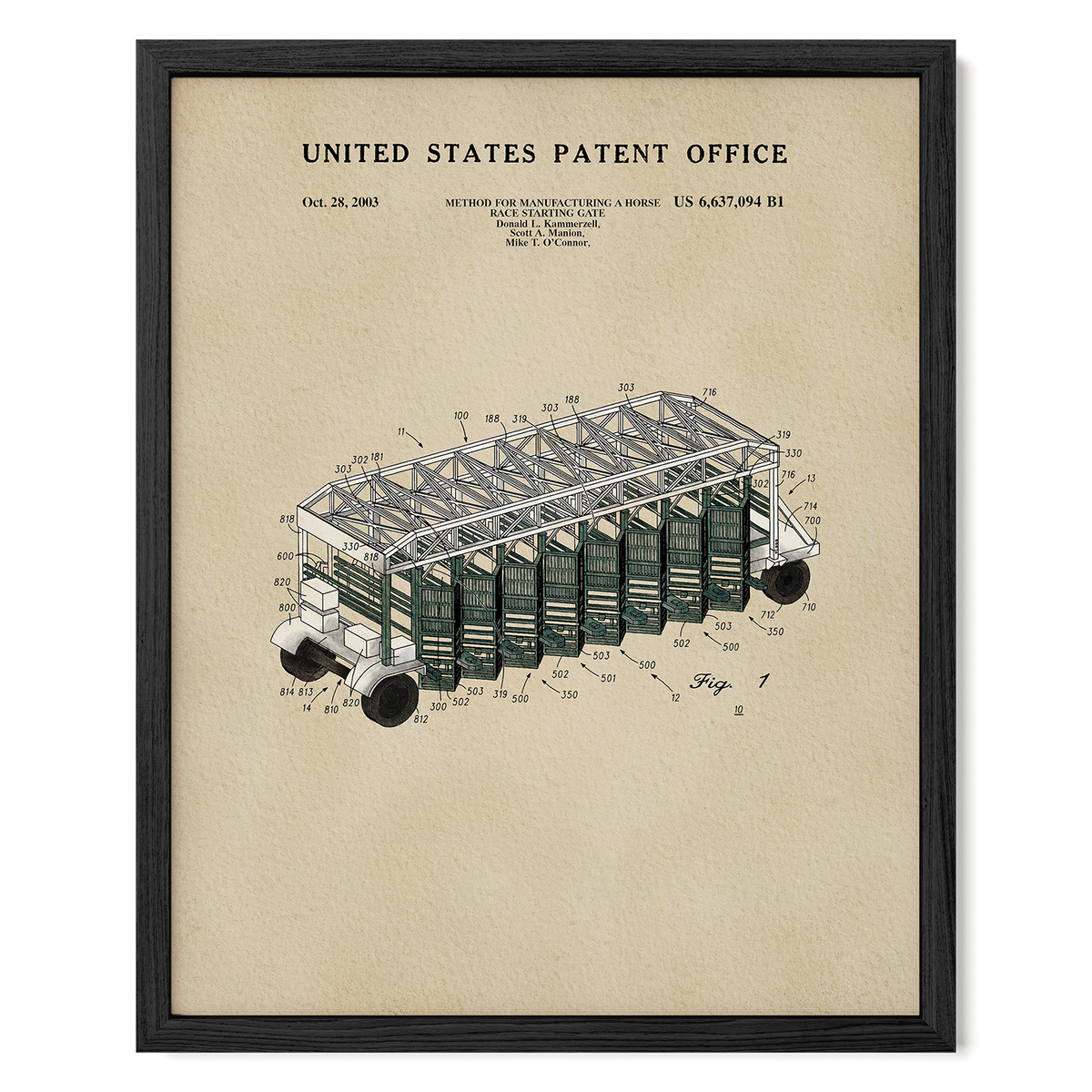 The image is a framed patent drawing depicting a vehicle with a unique design, likely a car or truck.