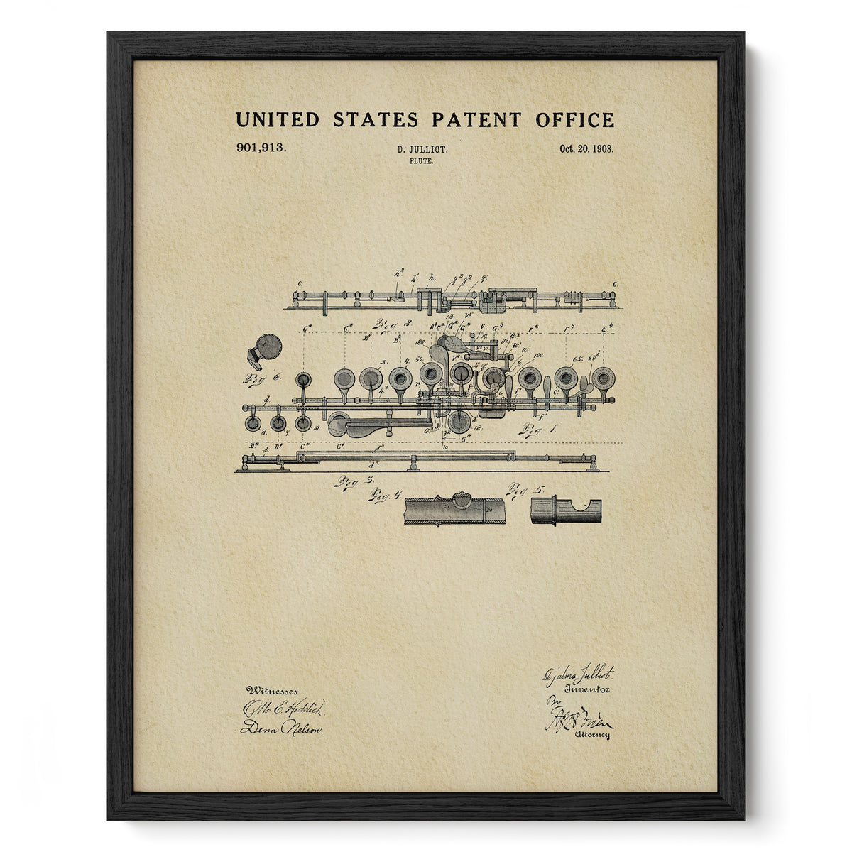The image is a framed patent drawing from the United States Patent Office, depicting a machine or device with various components and parts.