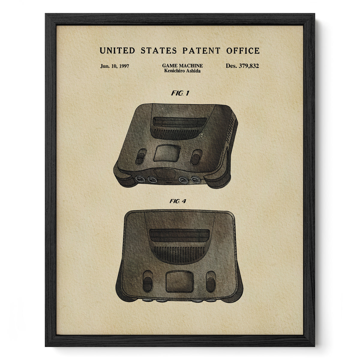 The image is a framed patent drawing of a game machine, specifically the Kenith Asahi console, dated June 10, 1997.