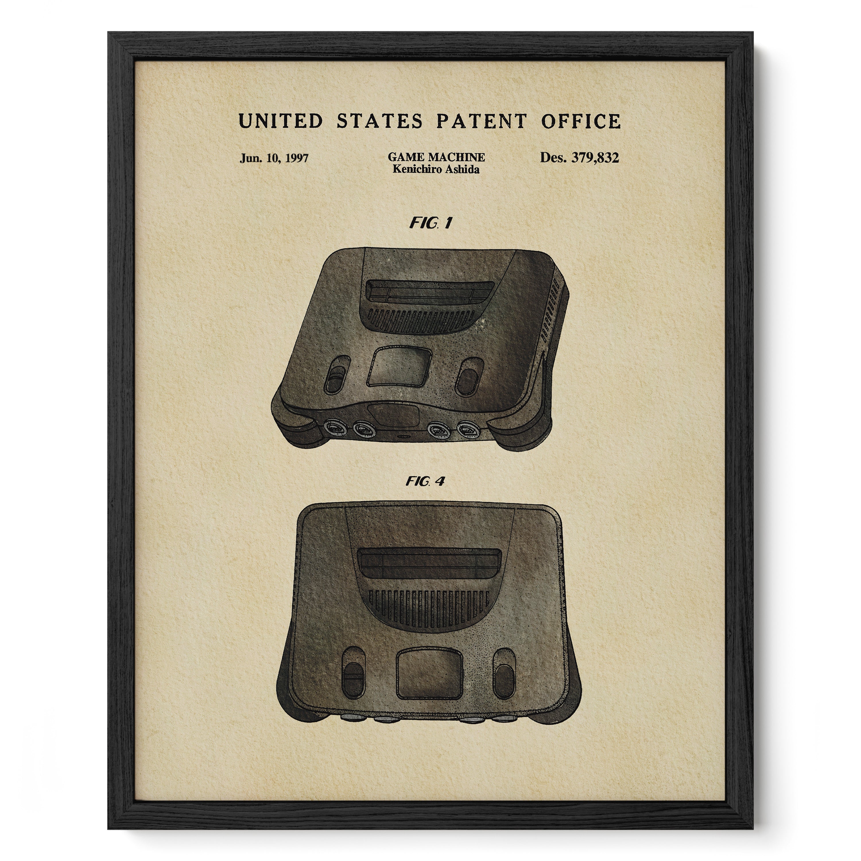 The image is a framed patent drawing of a game machine, specifically the Kenith Asahi console, dated June 10, 1997.