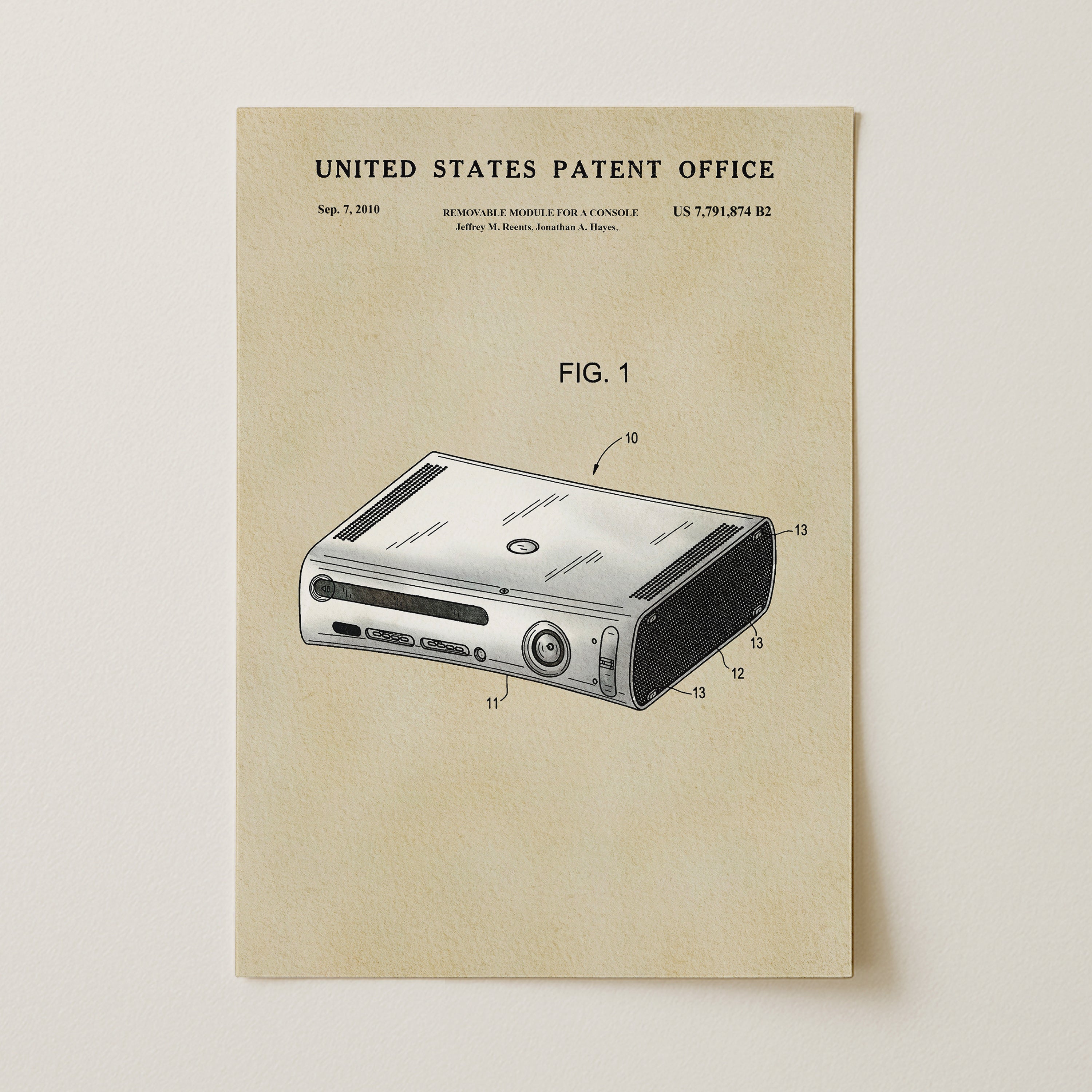 The image is a patent drawing of a Wii console, depicting the console's design and features.